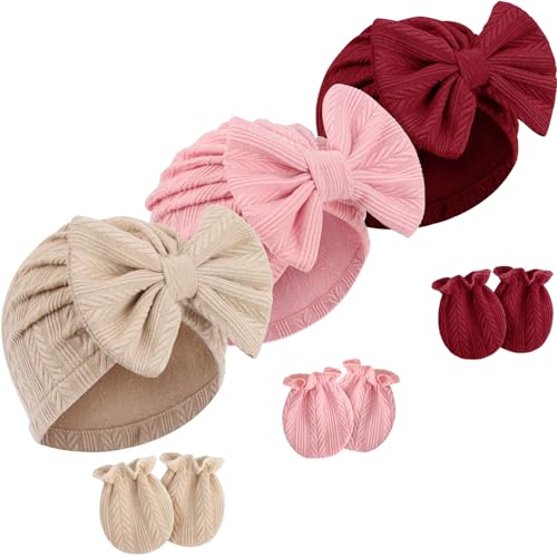 3 Sets Bow: Burgundy/Pink/Khaki (0-12 Months)