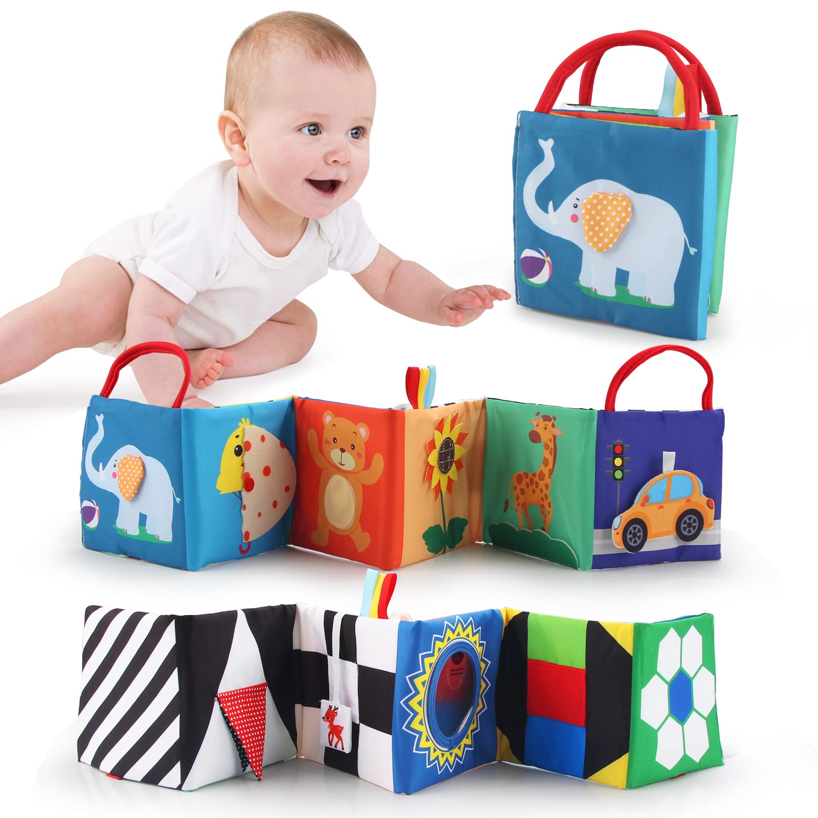 Joyfia High Contrast Baby Books & Sensory Cloth Toys for 0-18 Months - Infant Tummy Time, Car Seat & Stroller Activity - Newborn Developmental Gift for Boys & Girls | Perfect for Early Learning & Travel Entertainment