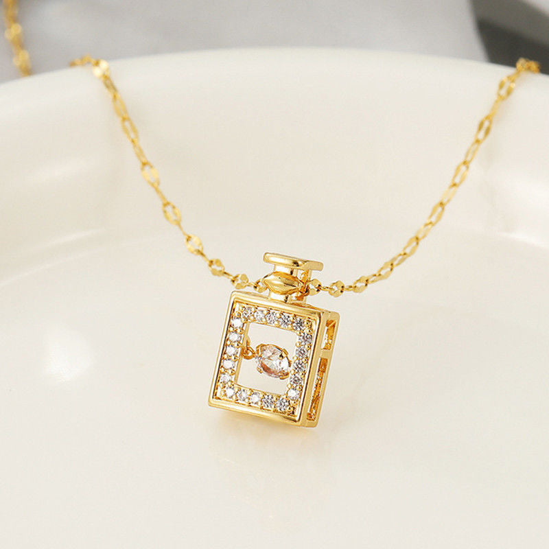 Valentine's Day Gift for Her - Elegant Diamond Perfume Bottle Pendant Necklace, Women's Fashion Jewelry, Perfect for Anniversary, Date Night, and Special Occasions