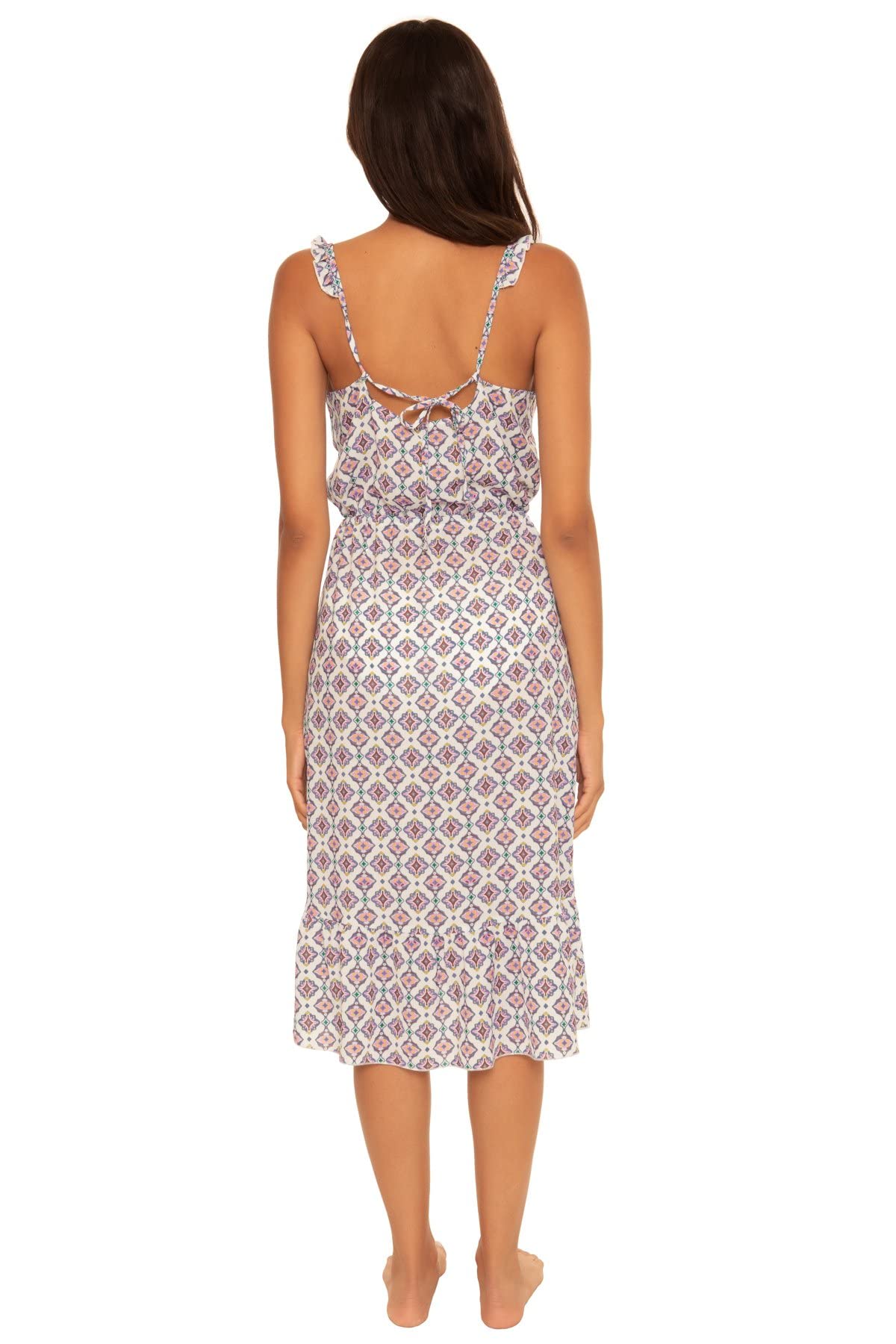 Rebecca Virtue Women's Medallion Crinkle Midi Dress - Stylish Swim Cover Up & Beachwear for Summer Vacation, Pool Parties, and Resort Getaways