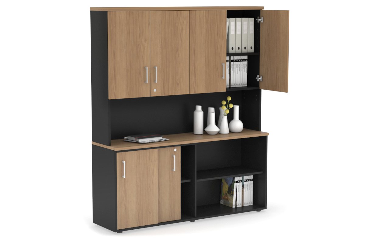 2-Door Sliding Credenza with Open Storage Hutch - Modern Office Furniture for Home & Office Organization