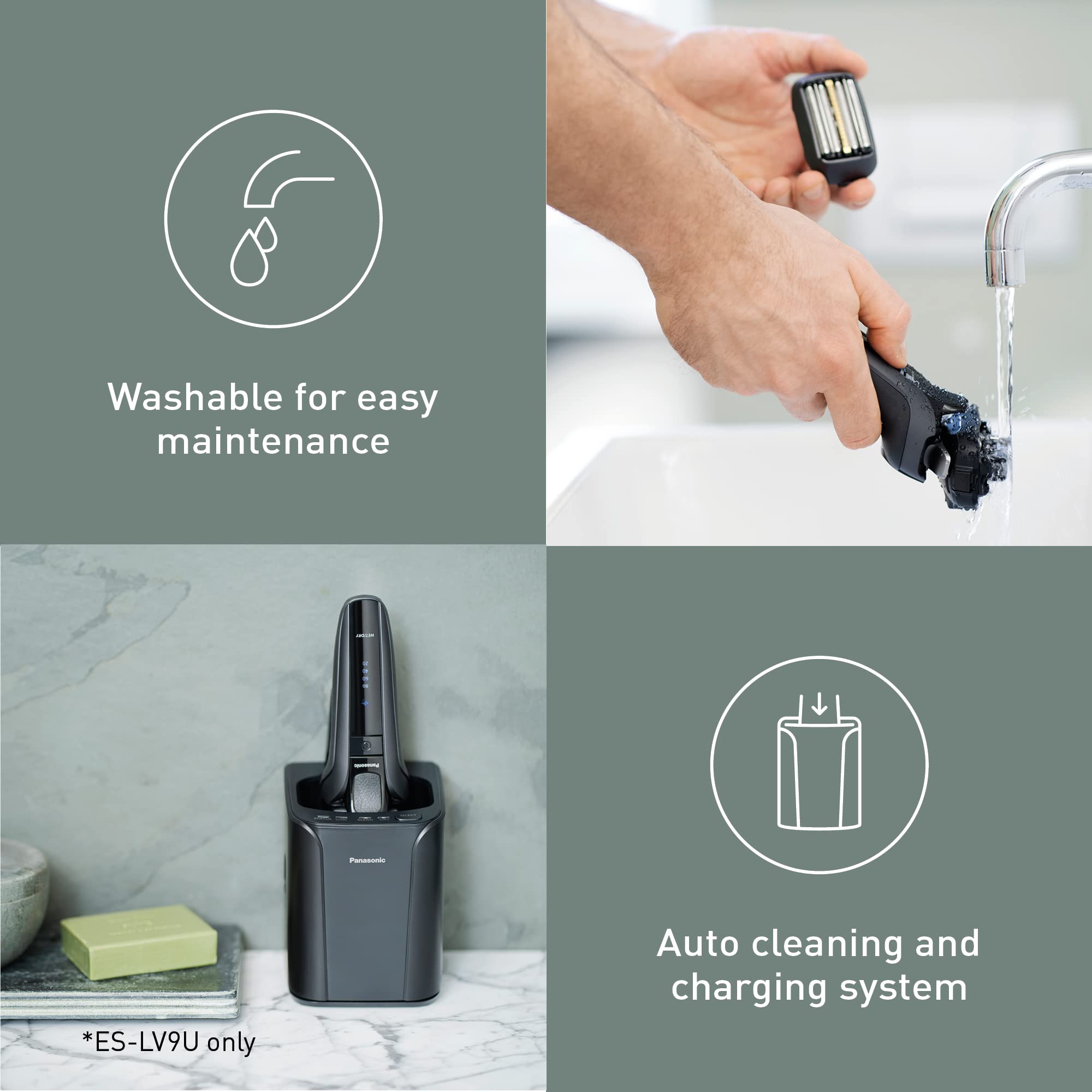 Panasonic ES-LV9U Premium 5-Blade Wet & Dry Electric Razor for Men - Black Shaver with Cleaning & Charging Station - Ultra Close & Comfortable Shave - UK 2-Pin Plug - Perfect for Travel, Home & Office Use