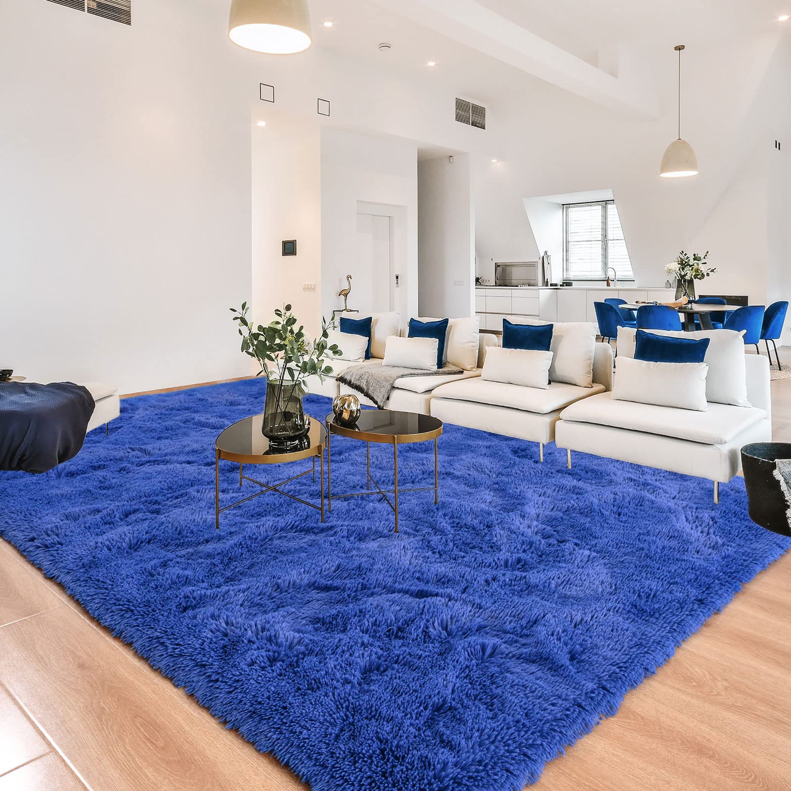 Navy Blue Fluffy Shag Area Rug 6x9 Feet - Ultra Soft Plush Carpet for Living Room, Bedroom, Nursery & Dorm Decor - Cozy Furry Rug for Kids Playroom, Teen Room & Home Decor
