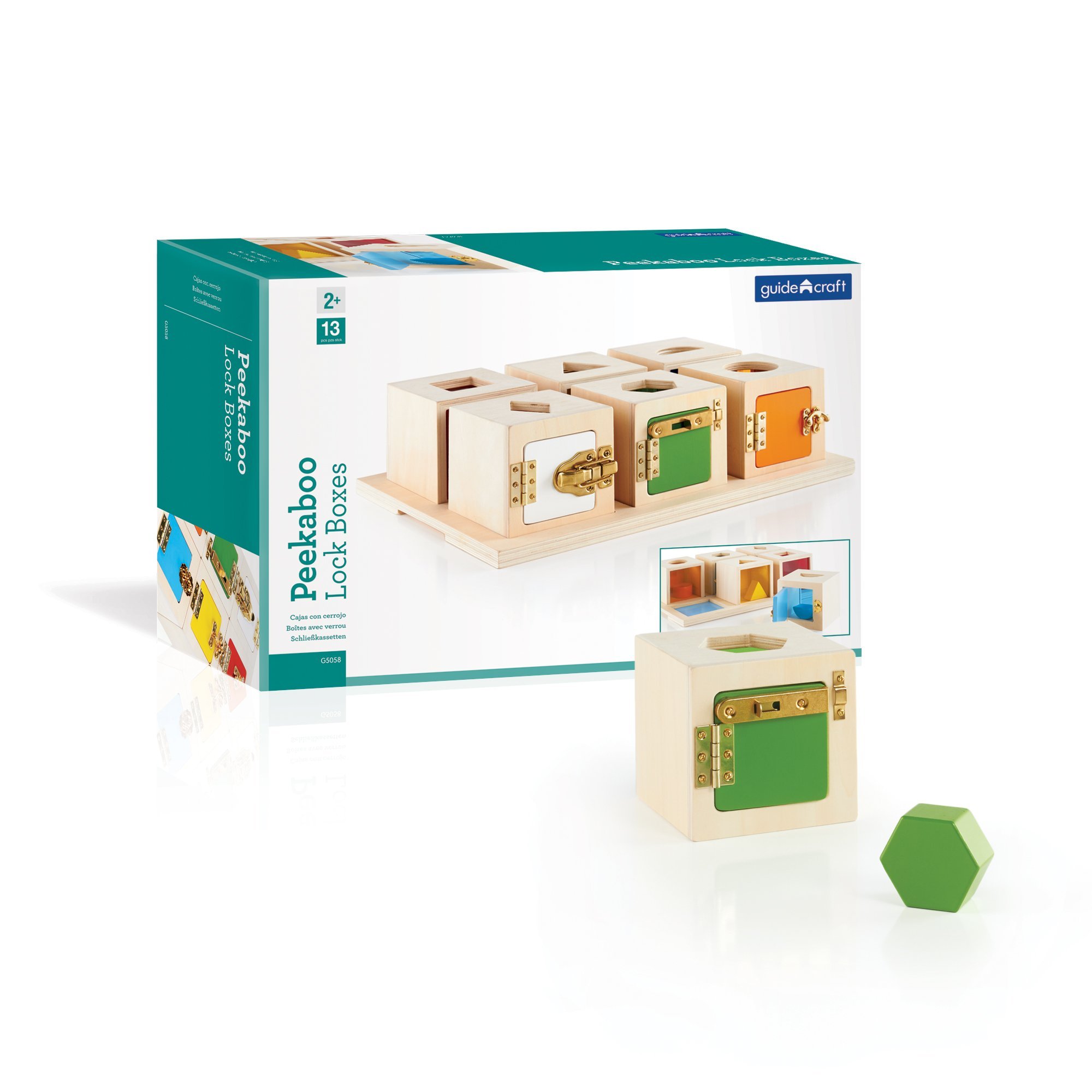 Guidecraft Peekaboo Lock Boxes with Storage Tray - Wooden Educational Sorting & Stacking Toy for Toddlers | Early Learning Montessori Toy for Kids | Colorful Developmental Toy for Preschool Classroom & Home Play