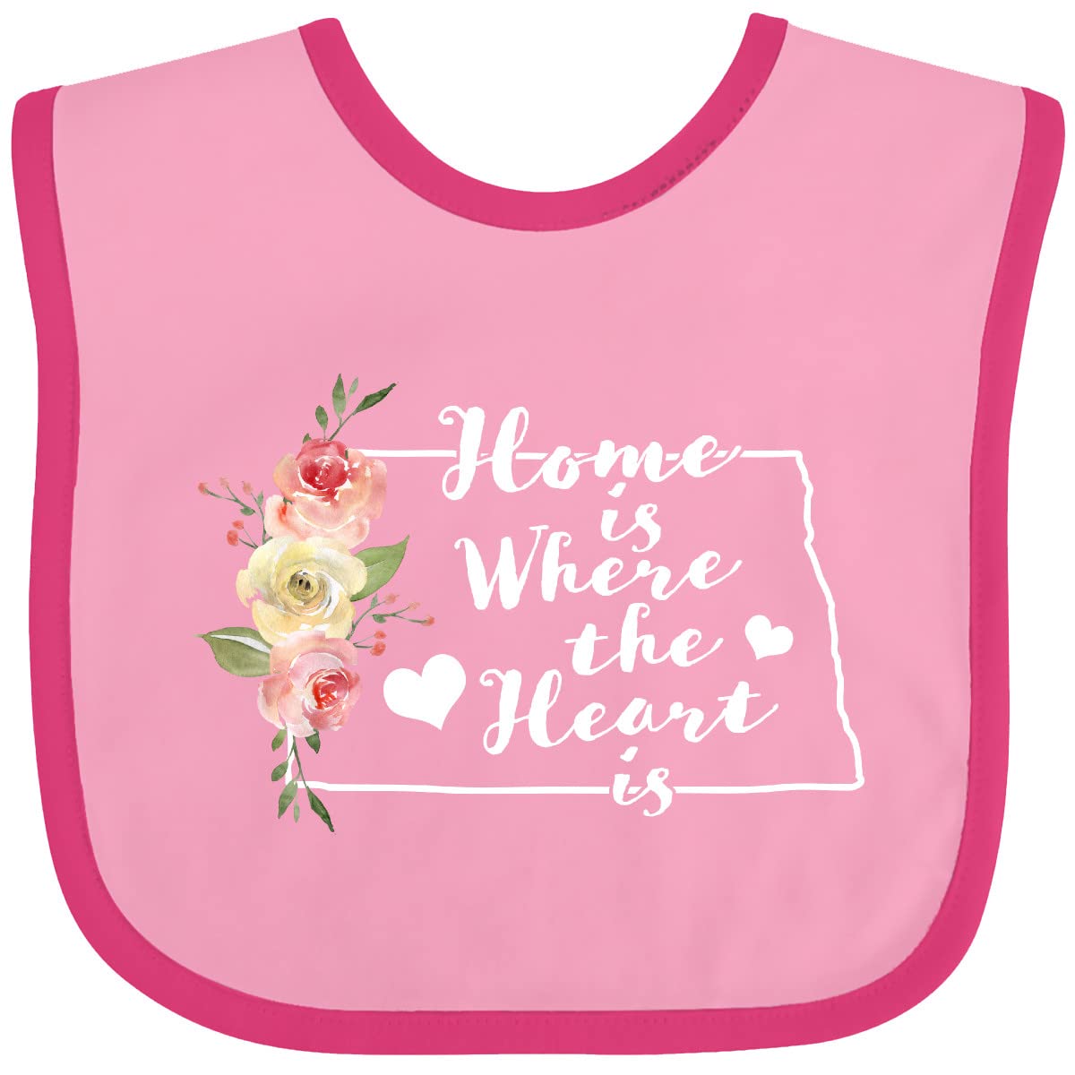 Inktastic North Dakota Home Is Where the Heart Is Watercolor Baby Bib - Soft Cotton Drool Bib for Newborns & Infants - Perfect for Feeding, Playtime & Photo Shoots