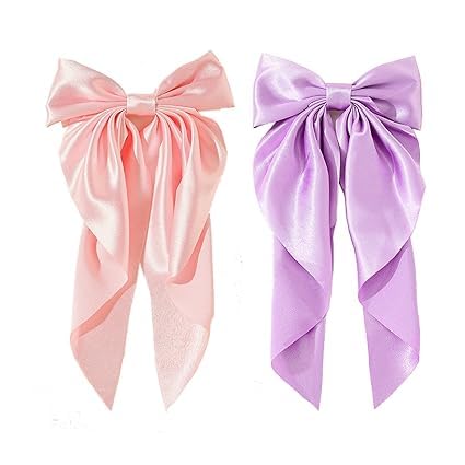 Staila 2Pcs Large French Bow Hair Clips - Solid Color Knotted Hair Accessories for Women & Girls, Spring Snap Barrettes with Long Ribbon (Multicolor) - Perfect for Weddings, Parties & Everyday Styling