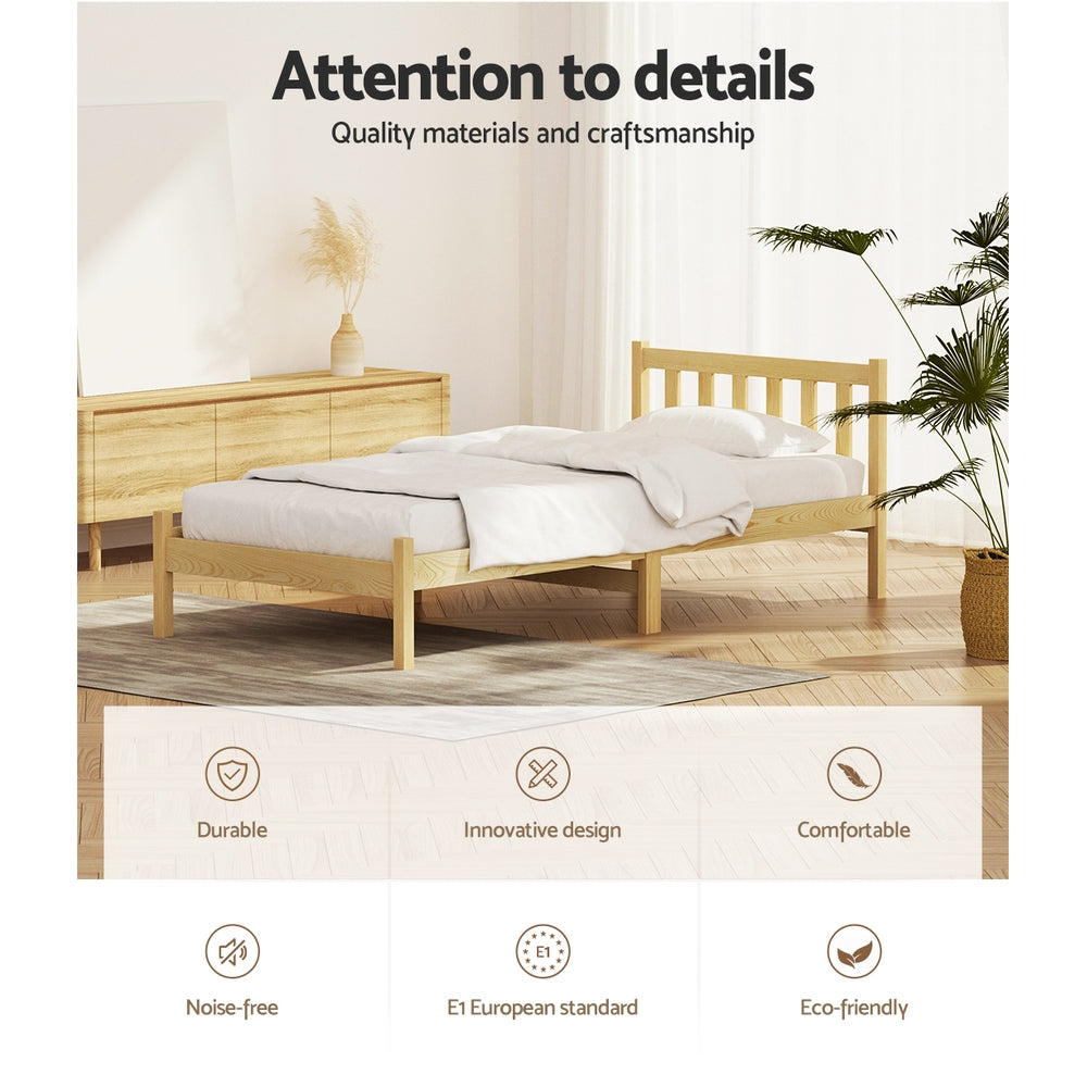 Bribie Solid Wood Single Bed Frame - Sturdy & Elegant Design for Kids, Teens & Guest Rooms | Perfect for Small Spaces & Cozy Bedrooms