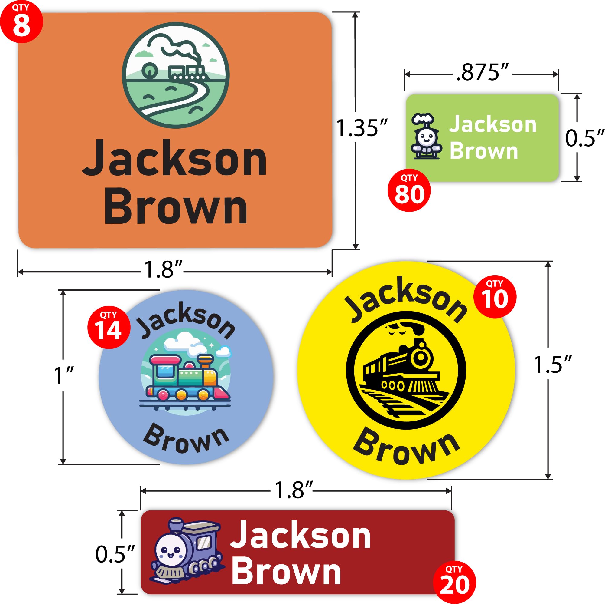 130 Custom Name Stickers for Kids - Durable Vinyl Labels for Water Bottles, School Supplies & Clothing - Perfect for Daycare, Back to School & Organizing (Train Design)