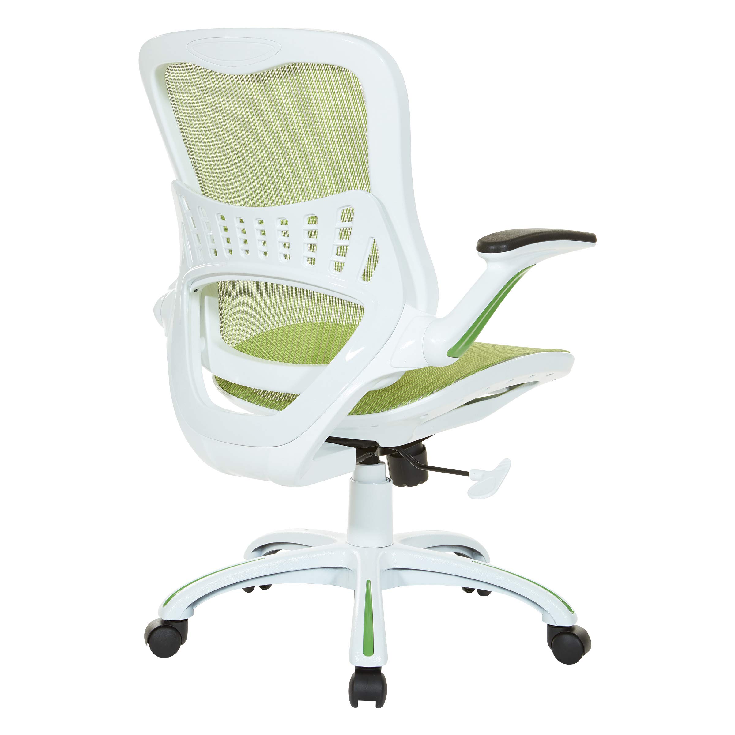 OSP Home Furnishings Riley Ergonomic Mesh Office Chair - Breathable Back & Seat, White Base with Green - Perfect for Home Office, Executive Desk & Workspace Comfort
