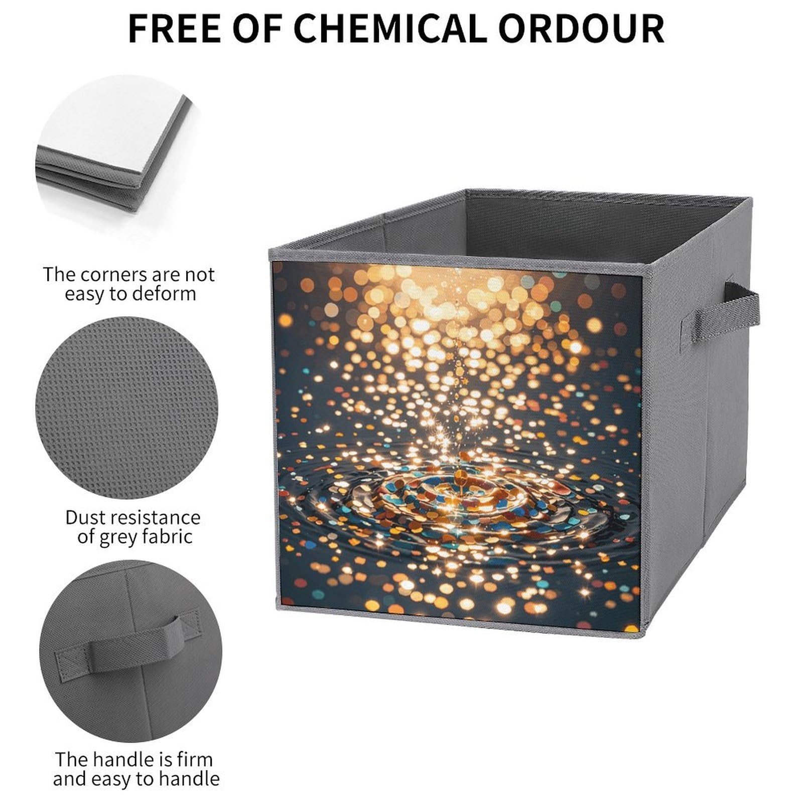 Gradient Sequin Storage Bins - Collapsible Organizer Box with Handle for Shelves & Home Decor