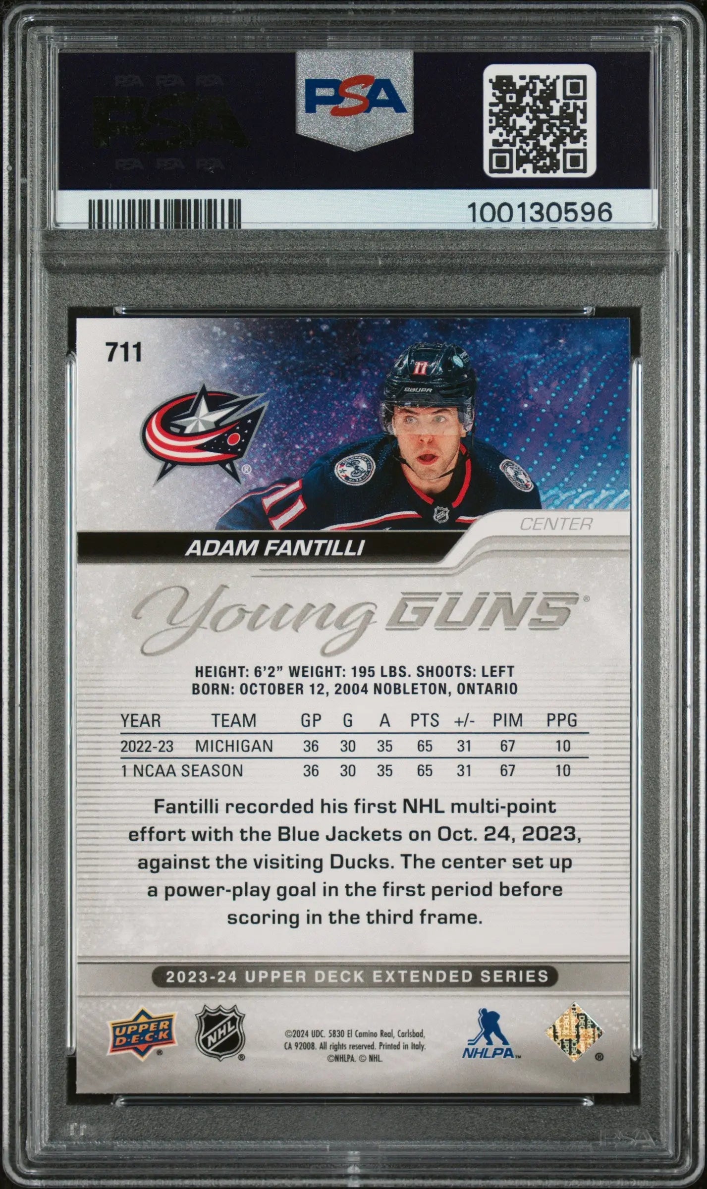 2023-24 Upper Deck Extended Series Adam Fantilli Young Guns Rookie Card PSA 9 Mint - Perfect for Hockey Collectors, Sports Memorabilia Fans & Investment Enthusiasts