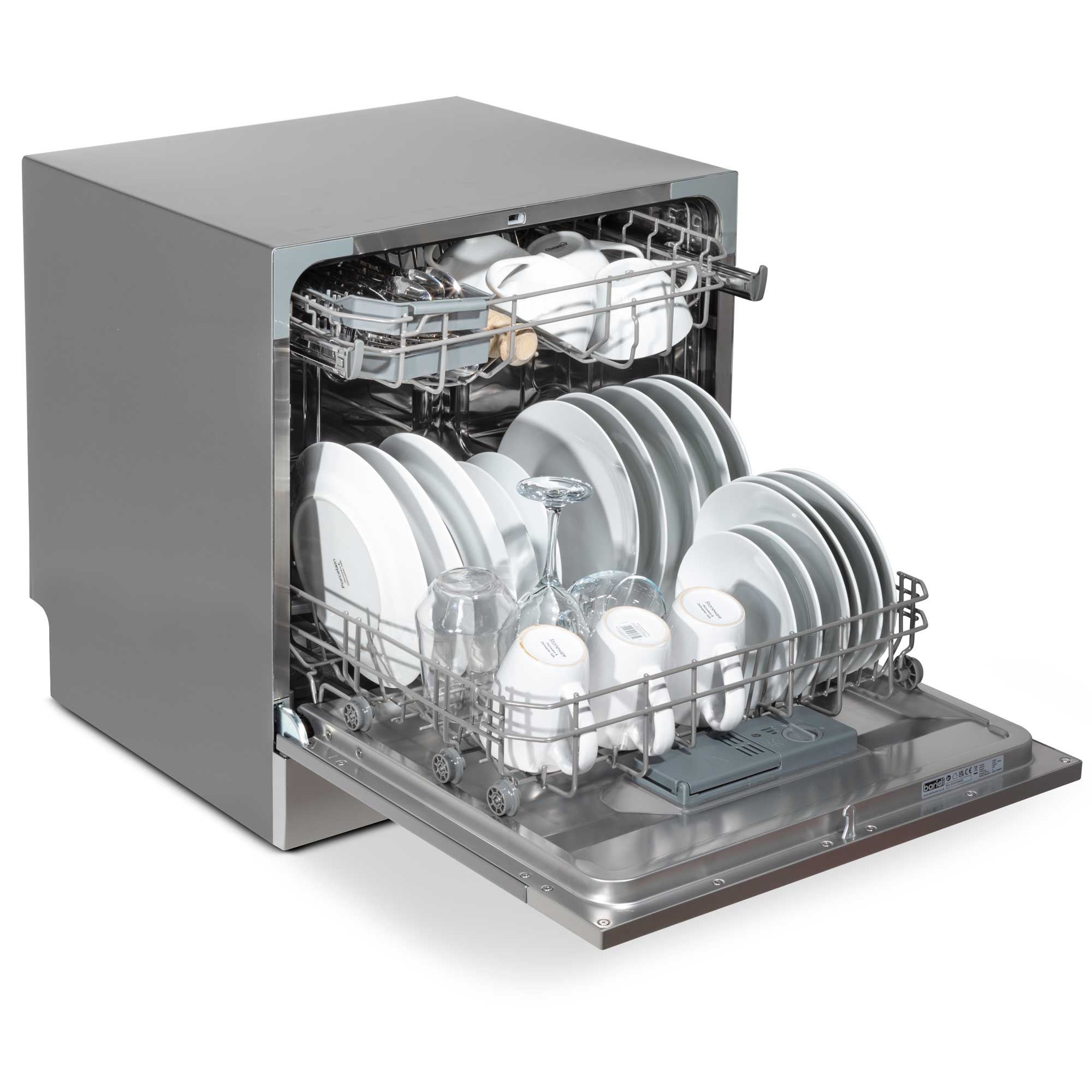 Baridi Compact Tabletop Dishwasher - 8 Place Settings, 6 Wash Programs, Ultra Quiet 49dB, 8L Capacity in Sleek Silver (Model DH87) | Perfect for Small Apartments, RVs, and Office Kitchens
