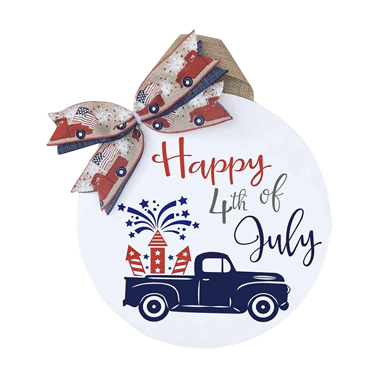 Patriotic Independence Day Wreath - Vintage July 4th Welcome Sign for Front Door, Porch & Wall Decor - Red White & Blue Wreath Hanger for Home, Garden & Outdoor Decorations - Perfect for 4th of July Parties & American Flag Themed Celebrations