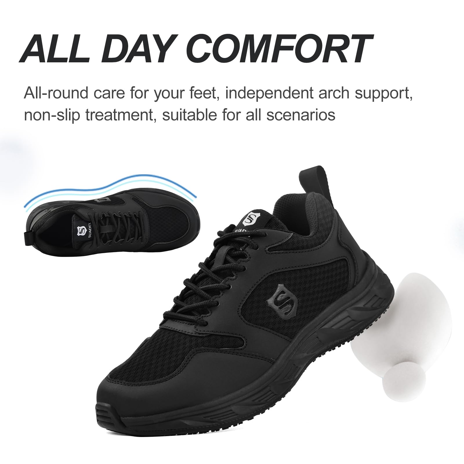 SUADEX Slip On Non-Slip Work Shoes for Men & Women - Lightweight Safety Sneakers for Food Service, Chefs & Walking - Comfortable Non-Skid Work Footwear for Restaurant, Kitchen & Hospitality Professionals
