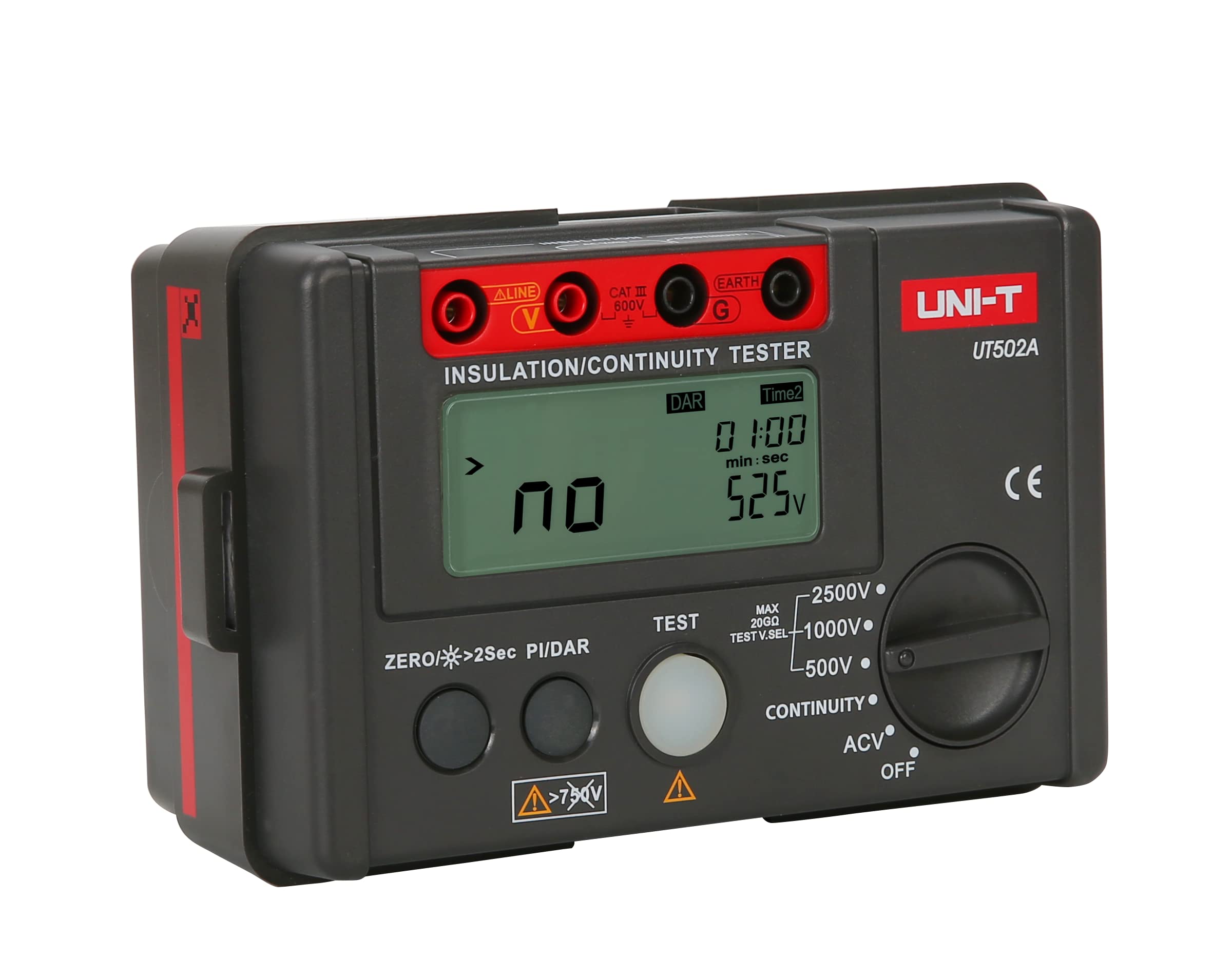 Uni-T UT502A Digital Insulation Resistance Tester - 2000 Count LCD Backlight Display, Earth Resistance & Voltage Meter - Perfect for Electricians, HVAC Technicians & Home Electrical Safety Testing