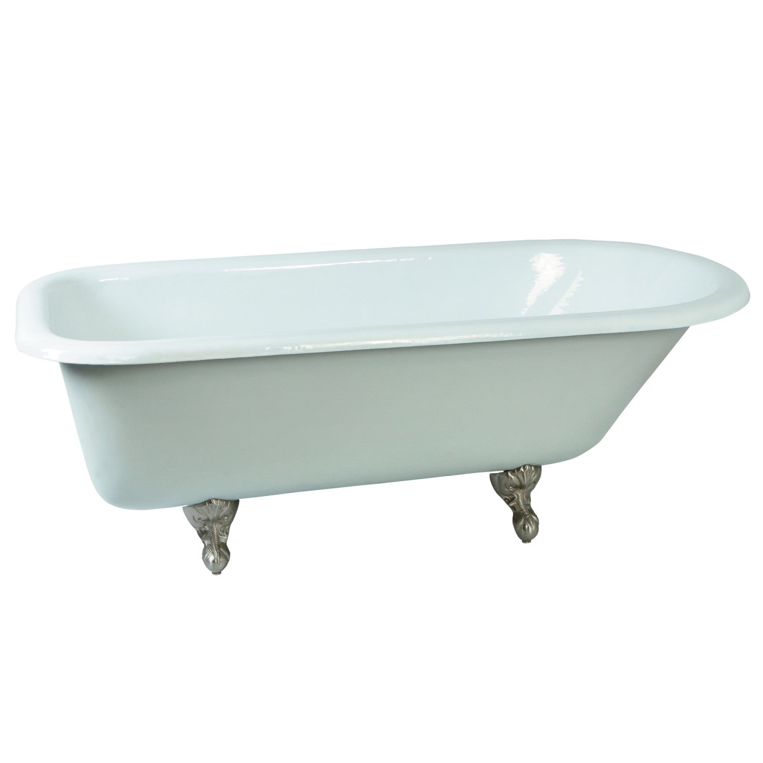 Aqua Eden 66 Inch Clawfoot Bathtub - White Oval Cast Iron Roll Top Tub with Brushed Nickel Feet, No Faucet Drillings | Vintage Bathroom Decor, Luxury Soaking Tub for Spa-Like Experience