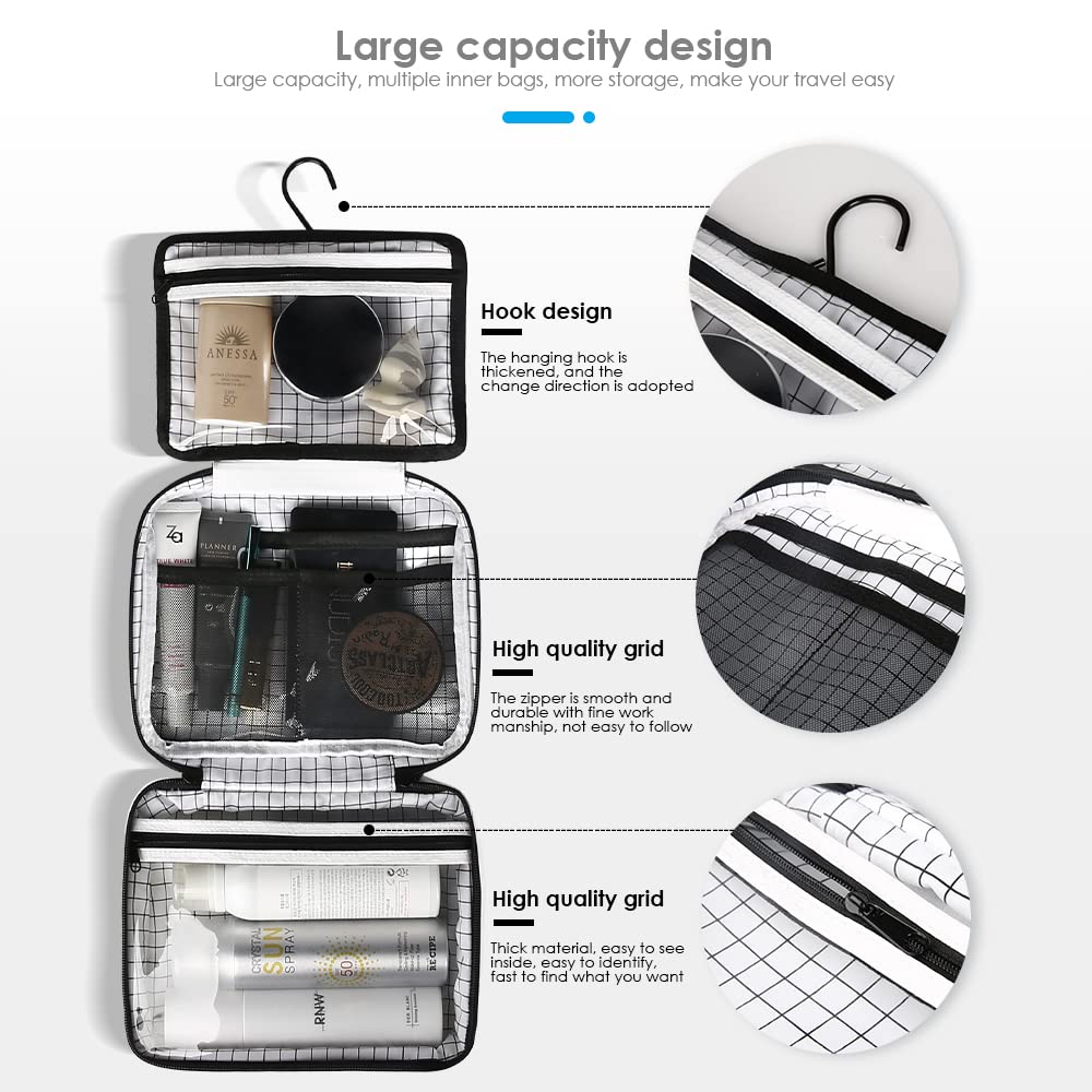 Waterproof Hanging Toiletry Bag for Travel & Bathroom - White