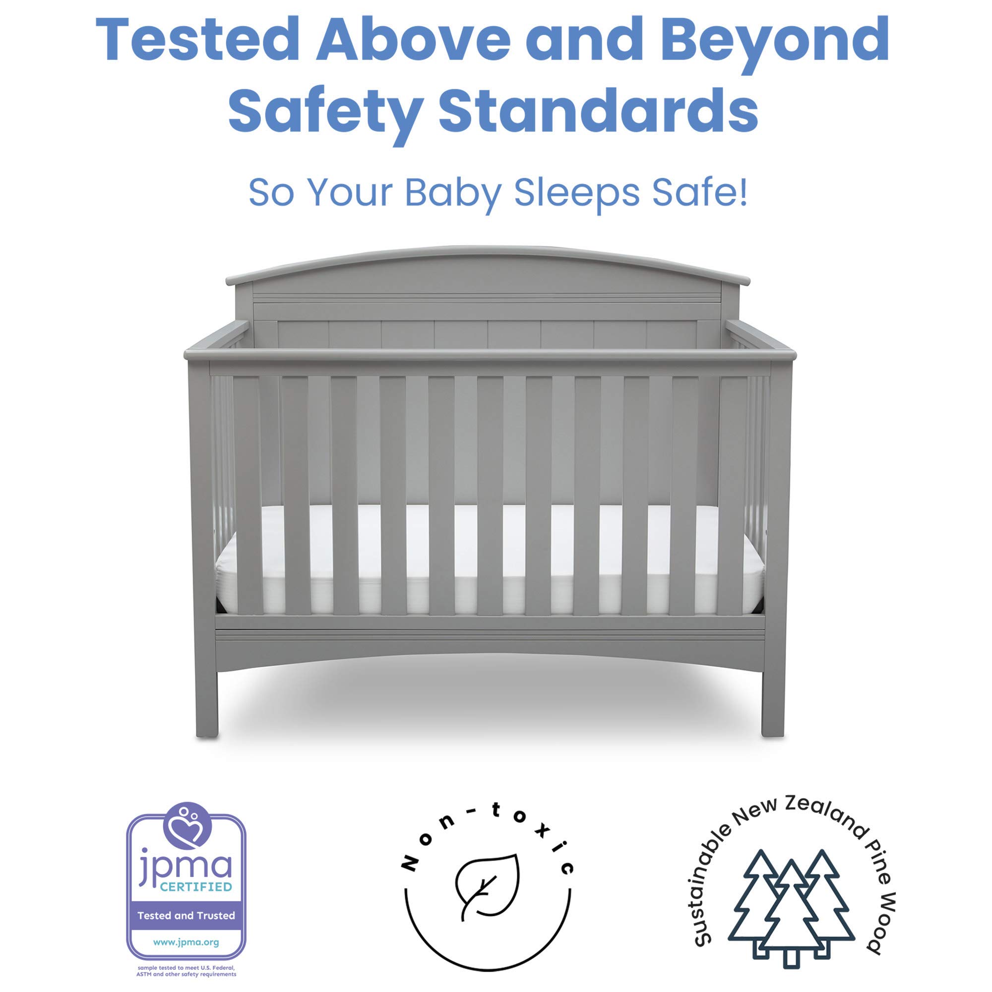 Delta Children Archer 4-in-1 Convertible Crib in Grey with Serta Perfect Slumber Dual-Sided Eco-Friendly Crib Mattress - Nursery Furniture Set for Baby & Toddler | Safe Sleep Solution for Newborns to Big Kids