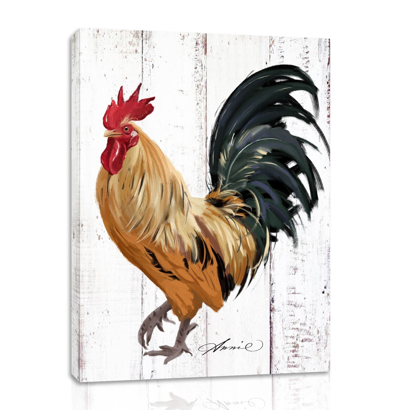 Rooster Farmhouse Wall Art - Vintage Kitchen Decor Canvas Painting for Home, Dining Room & Country Style Interior Design | Perfect for Farmhouse, Rustic & Country Kitchen Decor