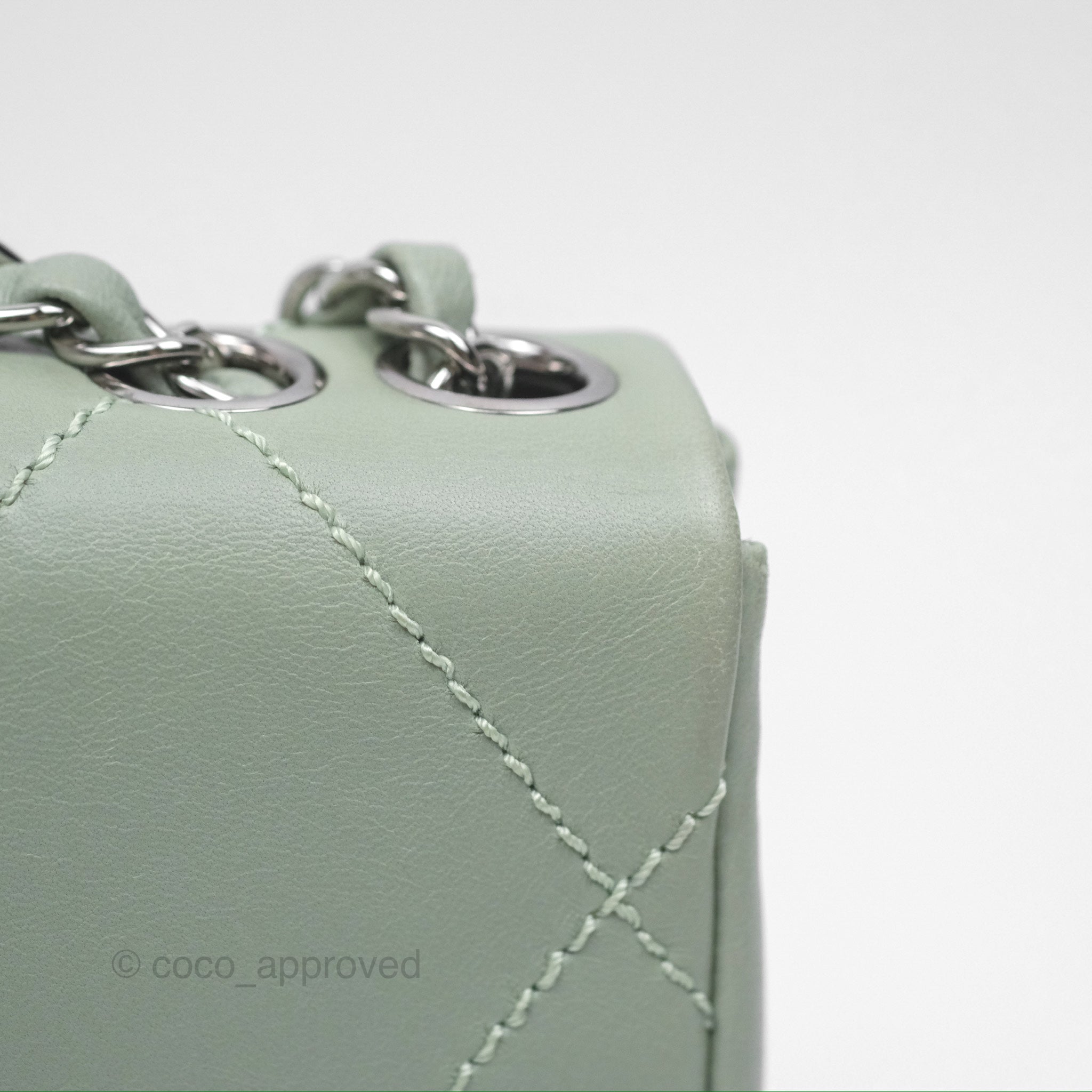 Chanel CC East West Flap Bag Genuine Lambskin Leather Mint Green with Silver Hardware - Luxury Crossbody Purse for Women, Perfect for Date Night & Special Occasions