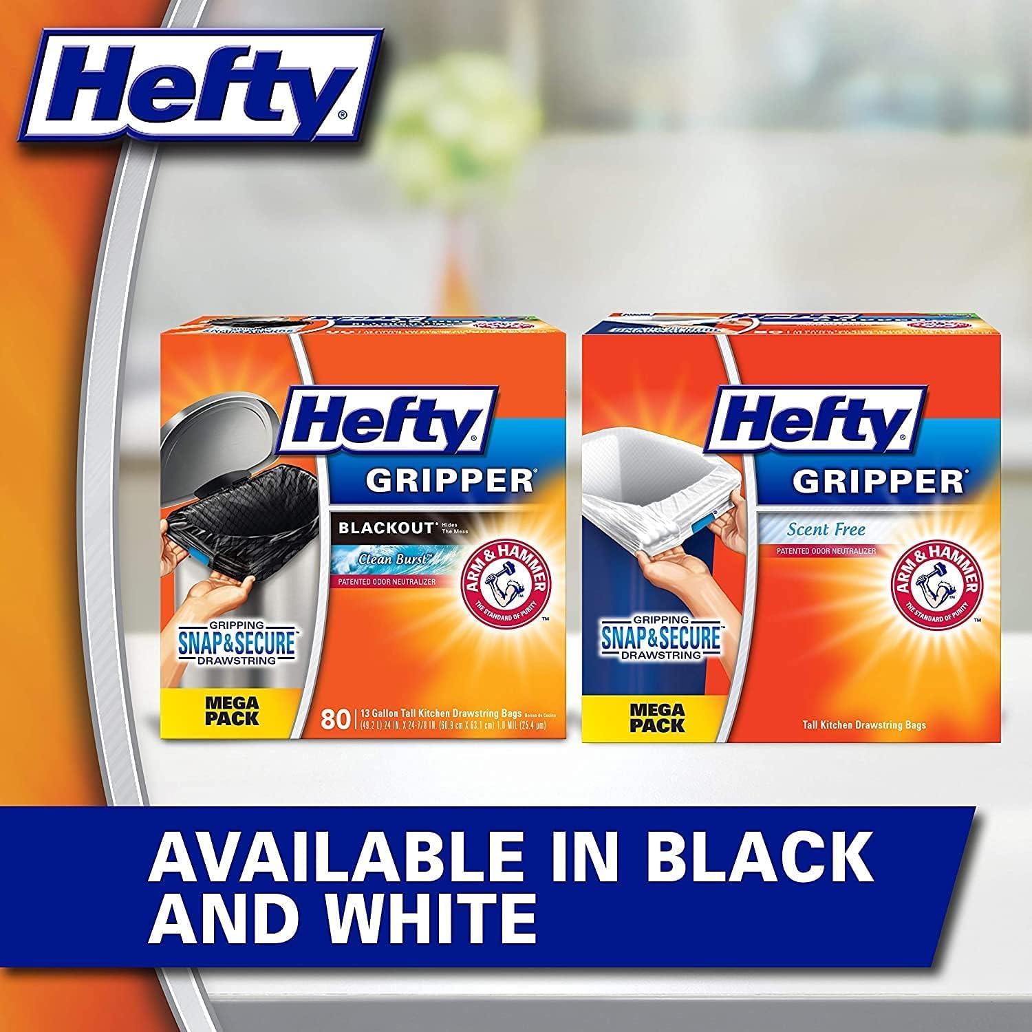 Hefty Ultra Strong Blackout Trash Bags - 13 Gallon Tall Kitchen Drawstring Garbage Bags (80 Count, 2 Pack) | Clean Burst Scent | Heavy Duty & Leakproof | Perfect for Kitchen, Office & Outdoor Use