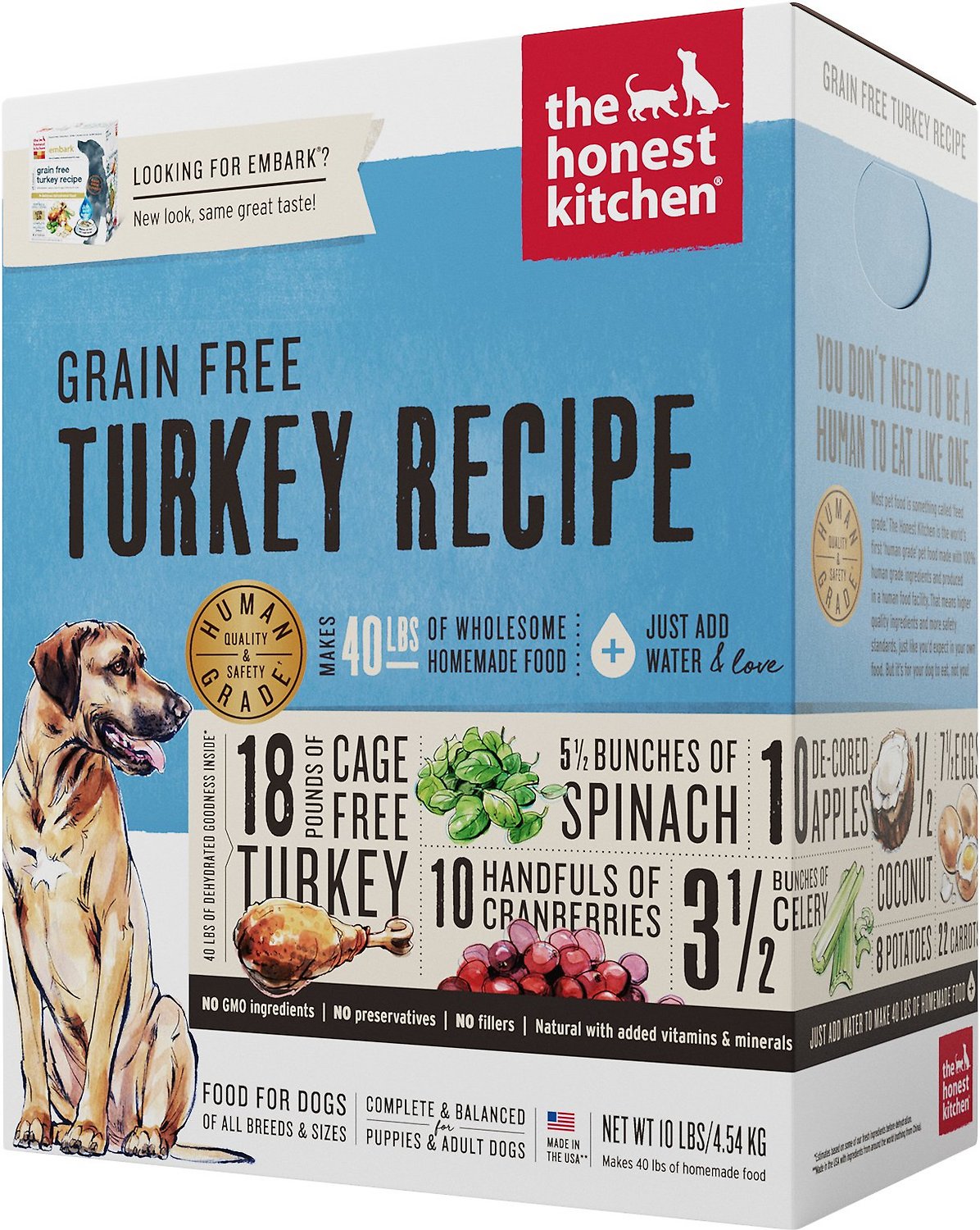 The Honest Kitchen Turkey Grain-Free Dehydrated Dog Food - Premium Natural Nutrition for Small & Large Dogs - Perfect for Travel, Hiking & Everyday Meals