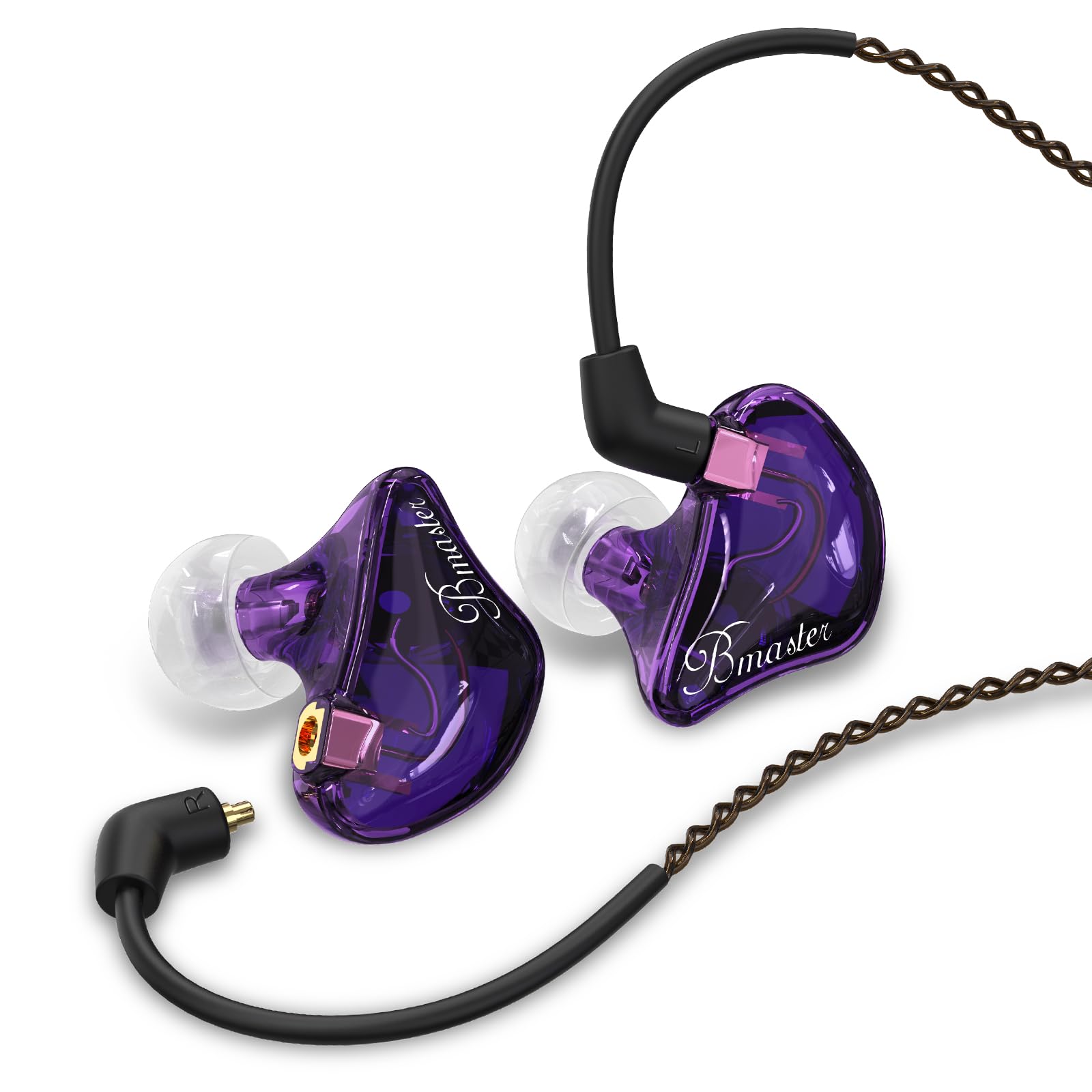 BASN Bmaster Triple Driver in-Ear Monitors with Silver-Plated MMCX Cable - Professional Studio Headphones for Musicians, Sound Engineers & DJs - Perfect for Live Performances, Recording & Mixing (Violet)