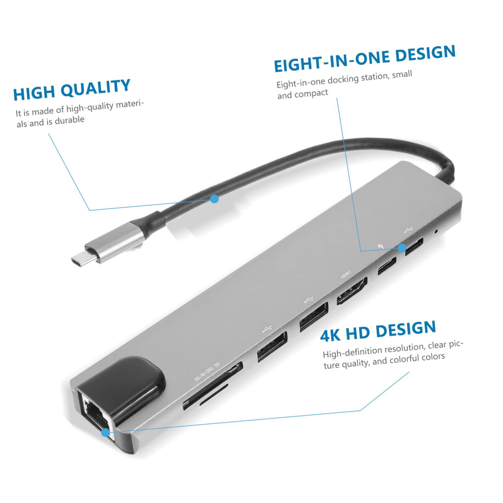 Jojofuny 8-in-1 USB C Docking Station with HDMI, 4K USB C Hub, 100W PD Charging, USB 3.0 Ports, SD/TF Card Reader - Aluminum Alloy Multi-Port Adapter for MacBook Pro/Air, Dell XPS, iPad Pro & More - Perfect for Home Office, Gaming & Travel