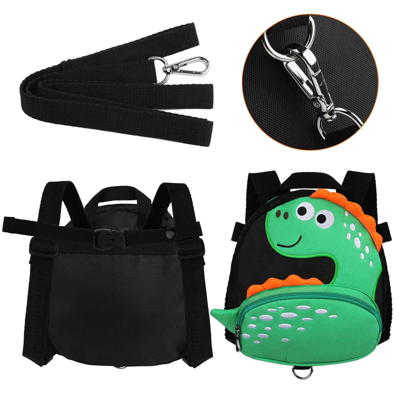 Dinosaur Kids Backpack Leash for Toddlers 1-5 Years - Anti-Lost Wrist Link & Adjustable Harness for Boys & Girls - Perfect for Travel, Shopping & Outdoor Adventures (Black Dinosaur Design)