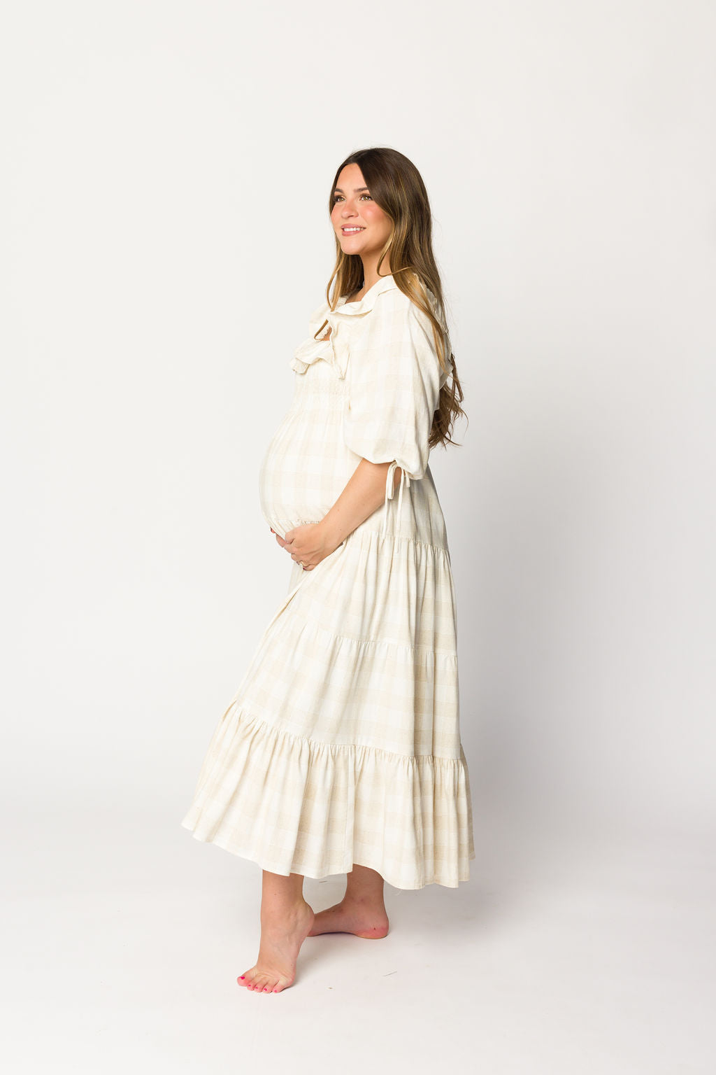 Clea Dress in Natural Plaid - Bump Friendly Maternity Dress for Women | Comfortable & Stylish Pregnancy Outfit for Work, Parties & Everyday Wear