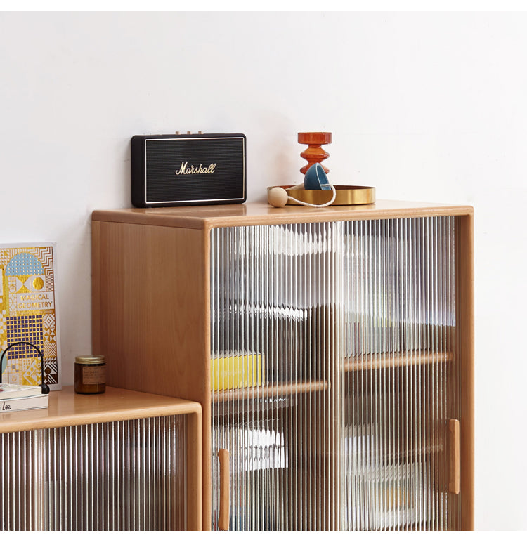 Solid Beech Wood Sliding Door Side Cabinet - Modern Storage Solution for Bedroom, Living Room & Office