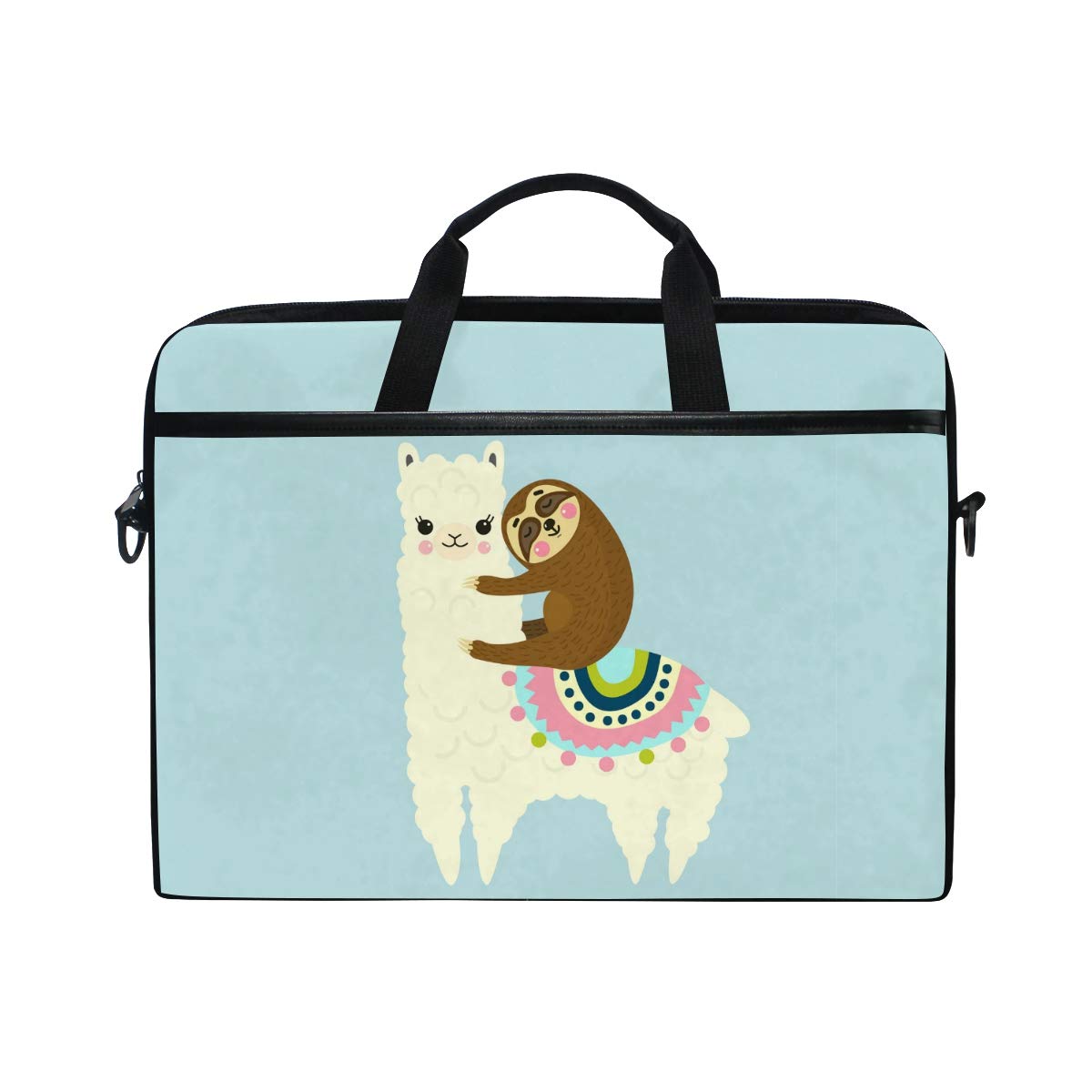 AGONA 15 Inch Laptop Shoulder Bag - Cute Cartoon Animal Design (Llama/Alpaca/Sloth) - Messenger Bag & Sleeve Case Compatible with 14-15 Inch Notebook, Ultrabook, Chromebook - Perfect for Work, School & Travel