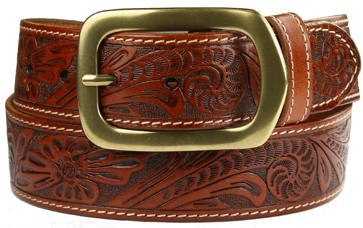 Jefferson Western Embossed Genuine Leather Casual Jean Belt - 1.5