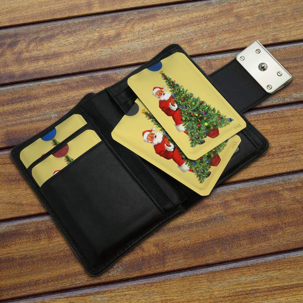 Santa Christmas Tree RFID Blocking Credit Card Holder - Set of 4 Wallet Protectors for Holiday Security | Perfect for Travel, Shopping & Gift Giving