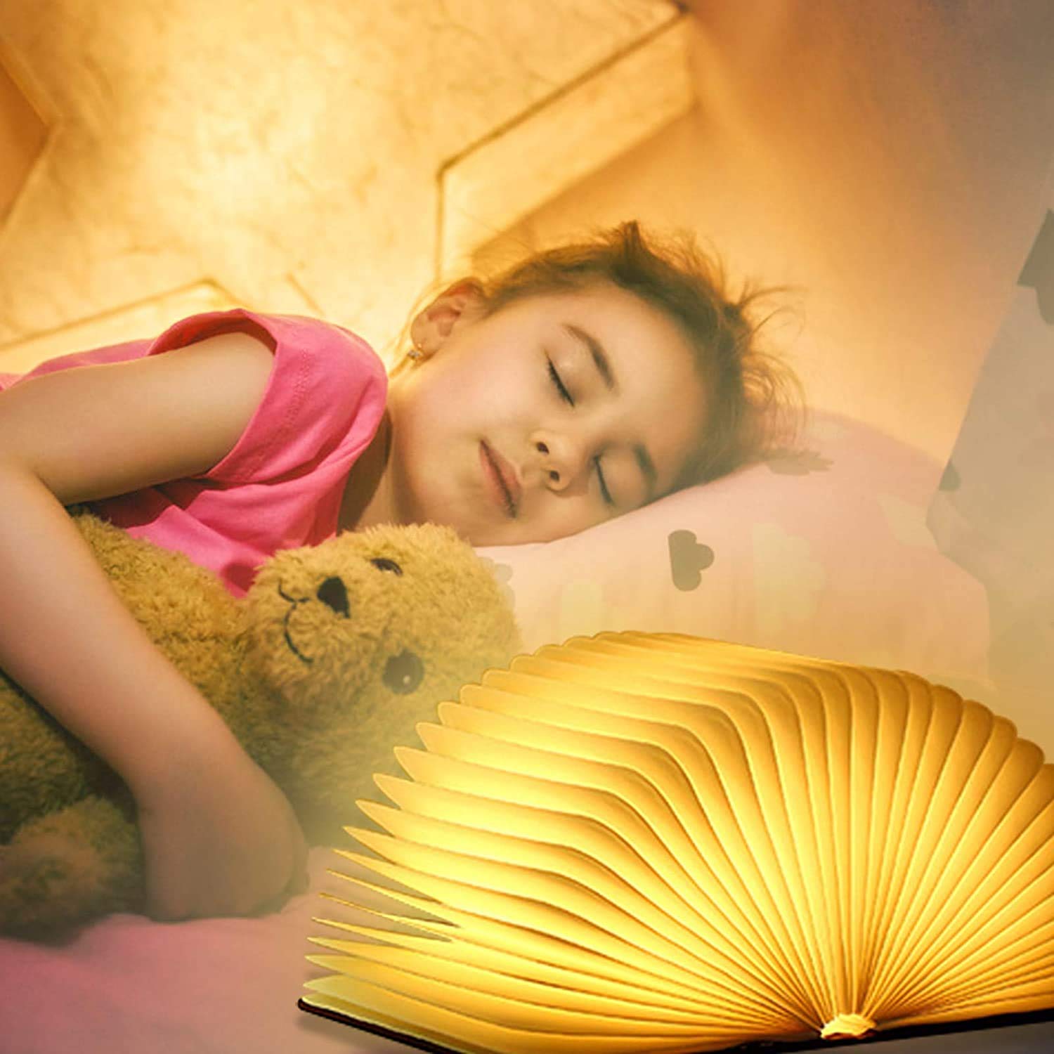 Molbory Wooden Book Light - USB Rechargeable Folding Night Lamp with Magnetic Design, Warm White Reading Light for Home, Office, Bedroom - Perfect Gift for Book Lovers, Girlfriend & Family (Ideal for Night Reading, Study & Decor)