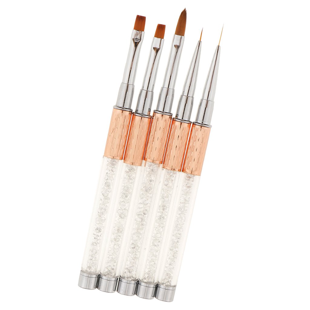 5PCS Professional Flat Nail Art Brushes Set - Rose Gold Manicure Tools for Salon & Home Use - 6.7 Inch Nail Design Brush Kit for Acrylic, Gel Polish & Nail Art (Perfect for DIY Nails, Salon Professionals & Beginners)