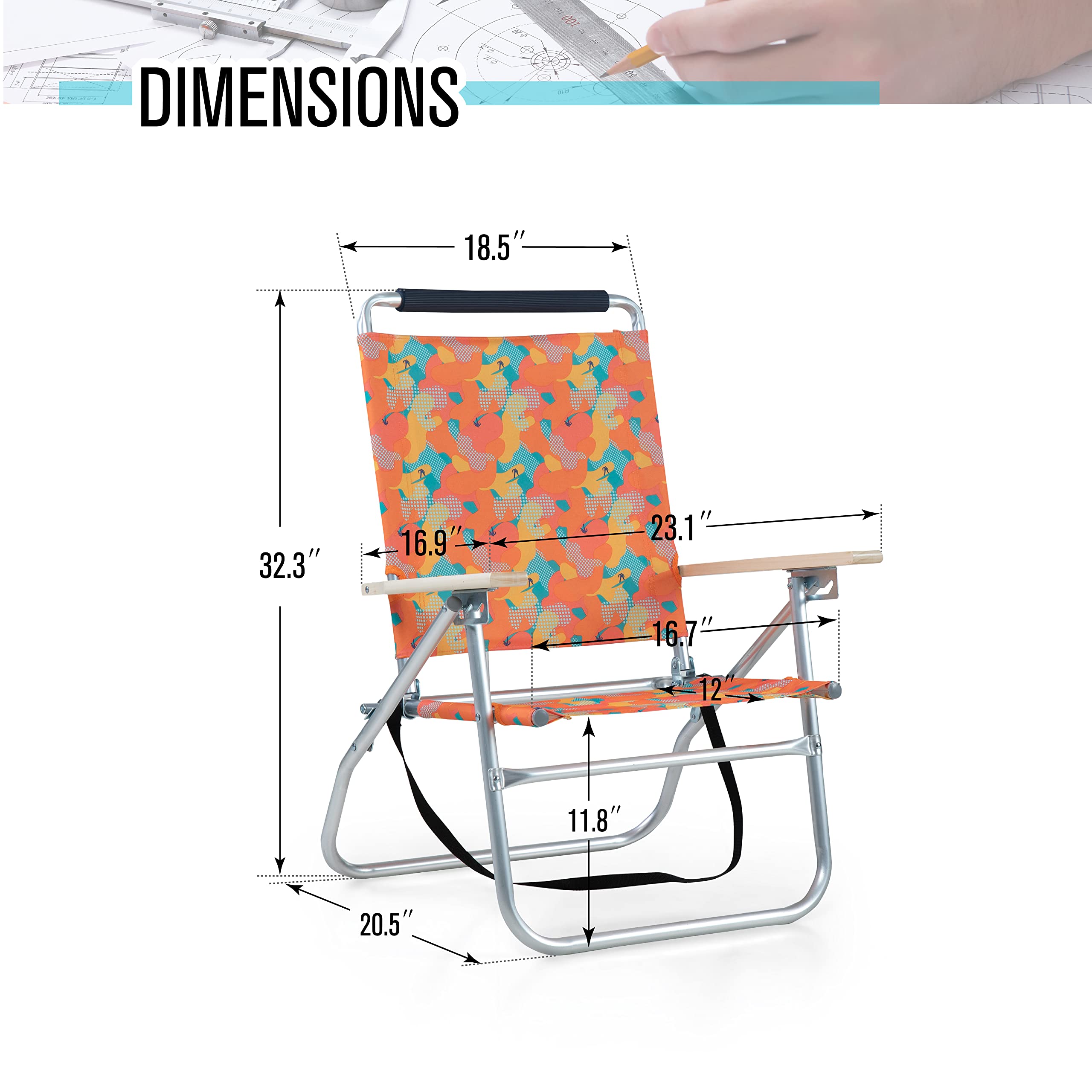 Sophia & William 3-Position Lightweight Beach Chairs (2-Pack) - Portable Folding Chairs with 250 LB Capacity - Perfect for Beach, Surfing, Camping & Outdoor Relaxation