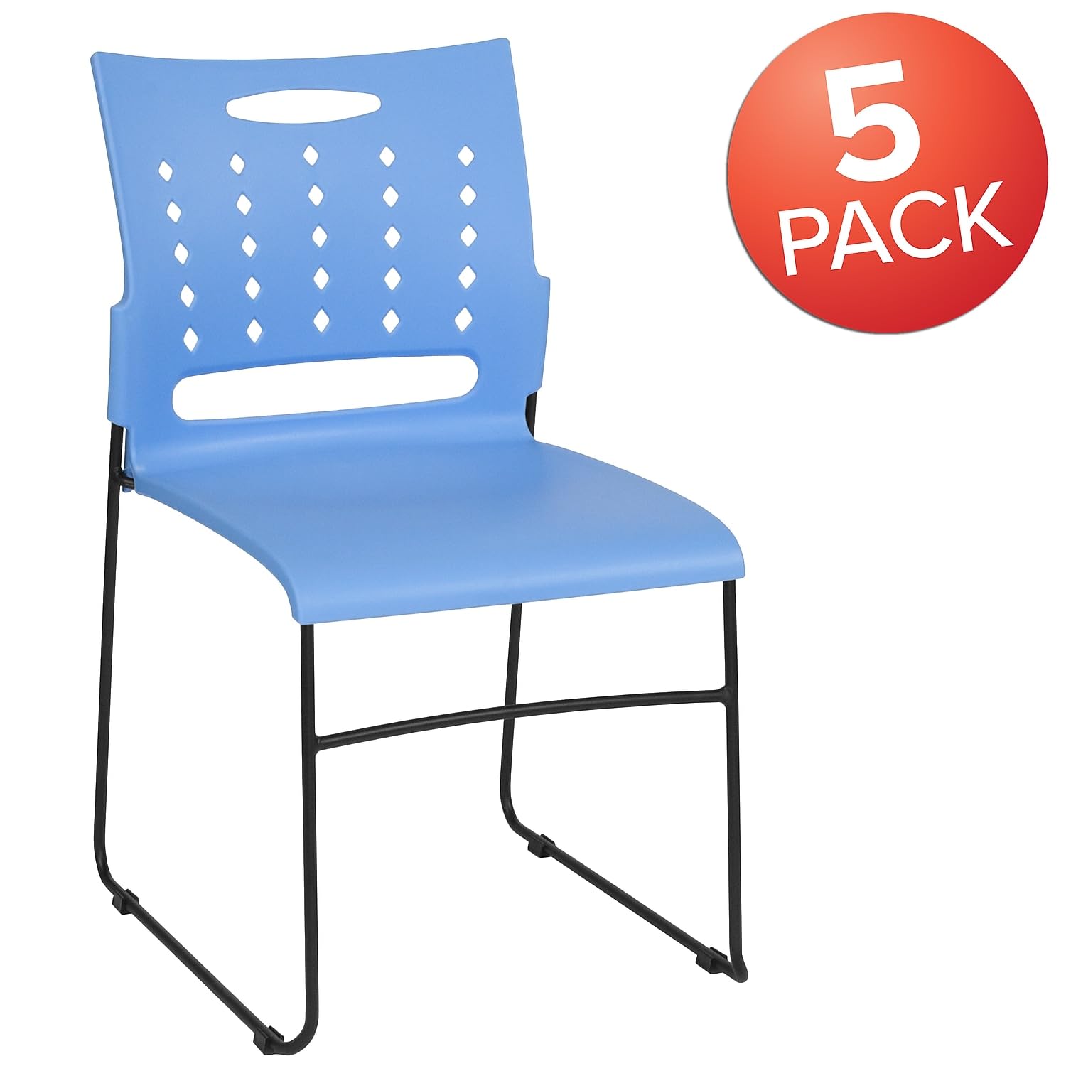 Flash Furniture 5-Pack HERCULES Series 881 lb. Capacity Blue Sled Base Stackable Chairs with Air-Vent Back - Perfect for Classrooms, Events & Office Use