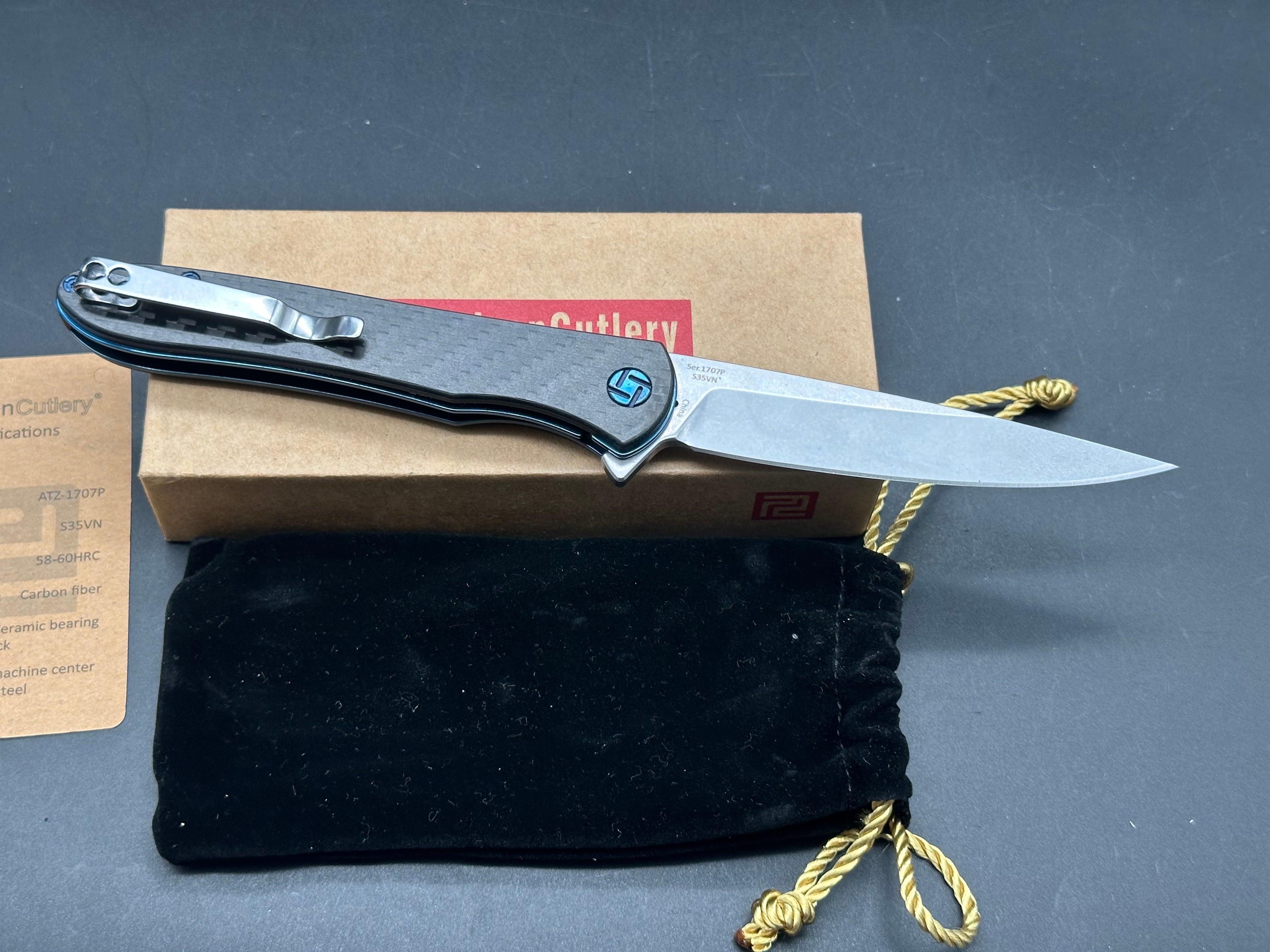 Artisan Cutlery Shark 1707P Folding Knife - Premium S35VN Steel Blade (Upgraded from D2), Carbon Fiber Handle - EDC, Camping, Survival & Outdoor Activities