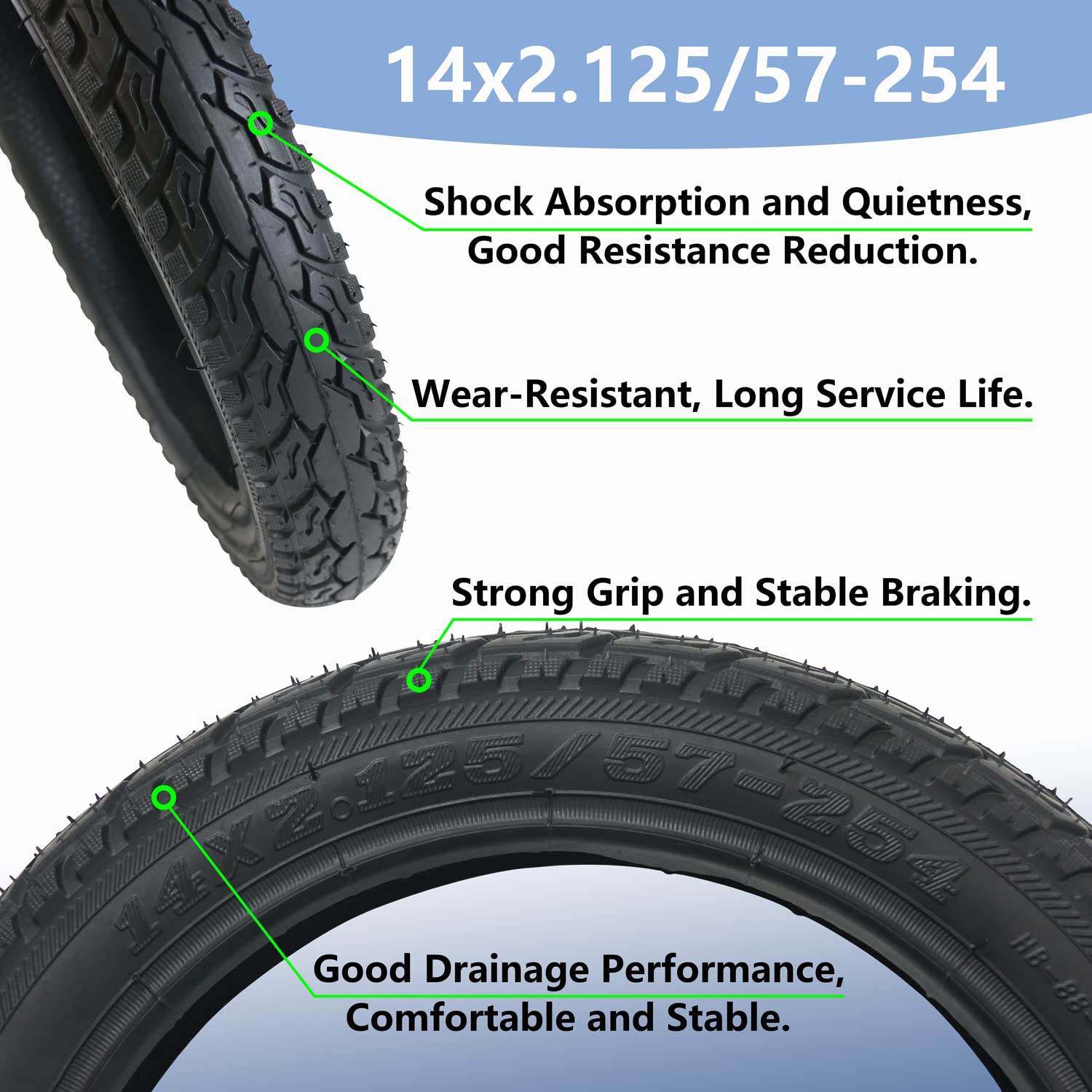 14x2.125 Bike Folding Tire - 14 Inch Replacement Wheel for Gas/Electric Scooters & E-Bikes - Durable & Strong E-Bike Parts - Perfect for Commuting, Urban Riding & Off-Road Adventures