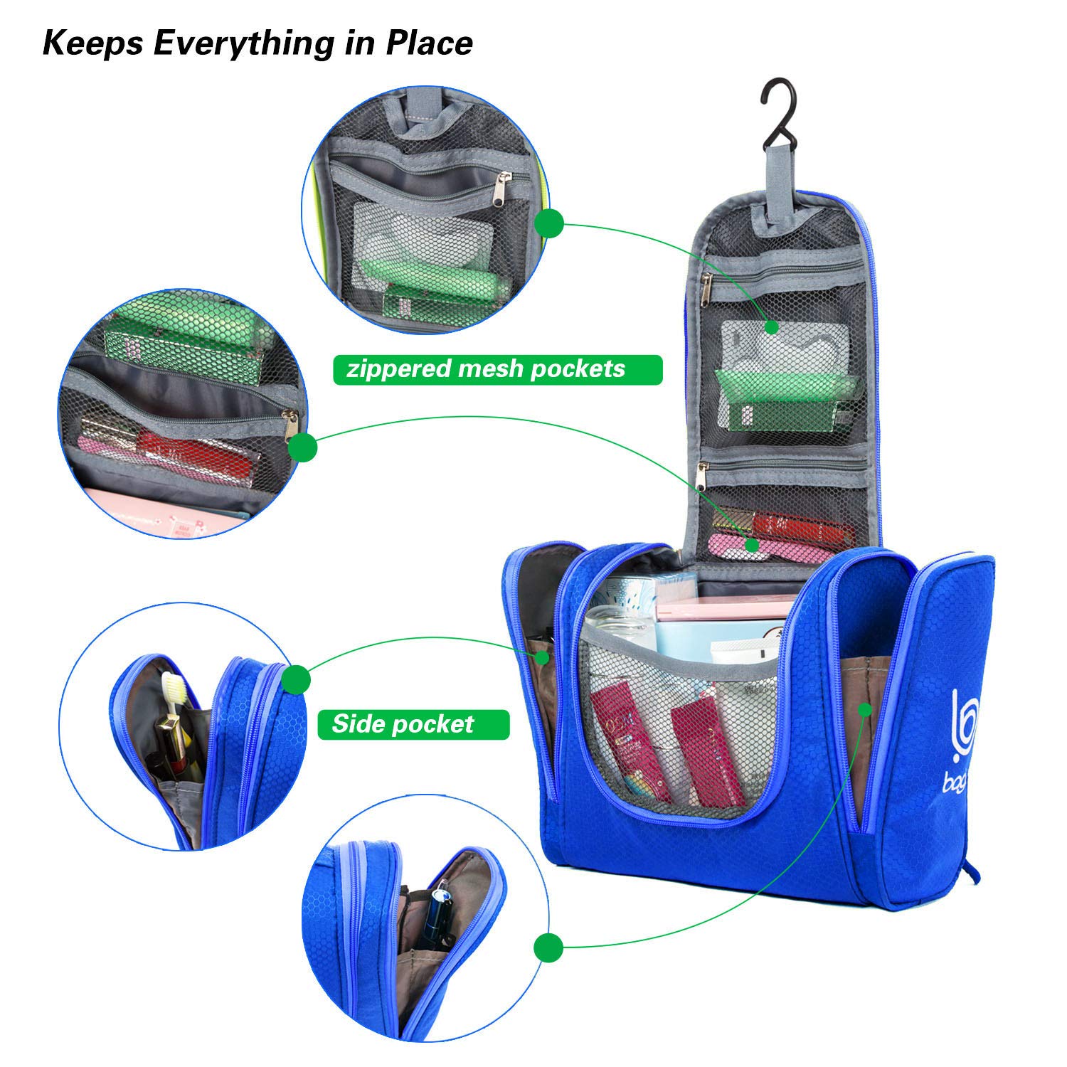 Waterproof Hanging Toiletry Bag for Travel - Large Bathroom Organizer for Women & Men, Makeup & Toiletries Storage (Deep Blue) | Perfect for Airplane Carry-On, Camping & Gym Essentials