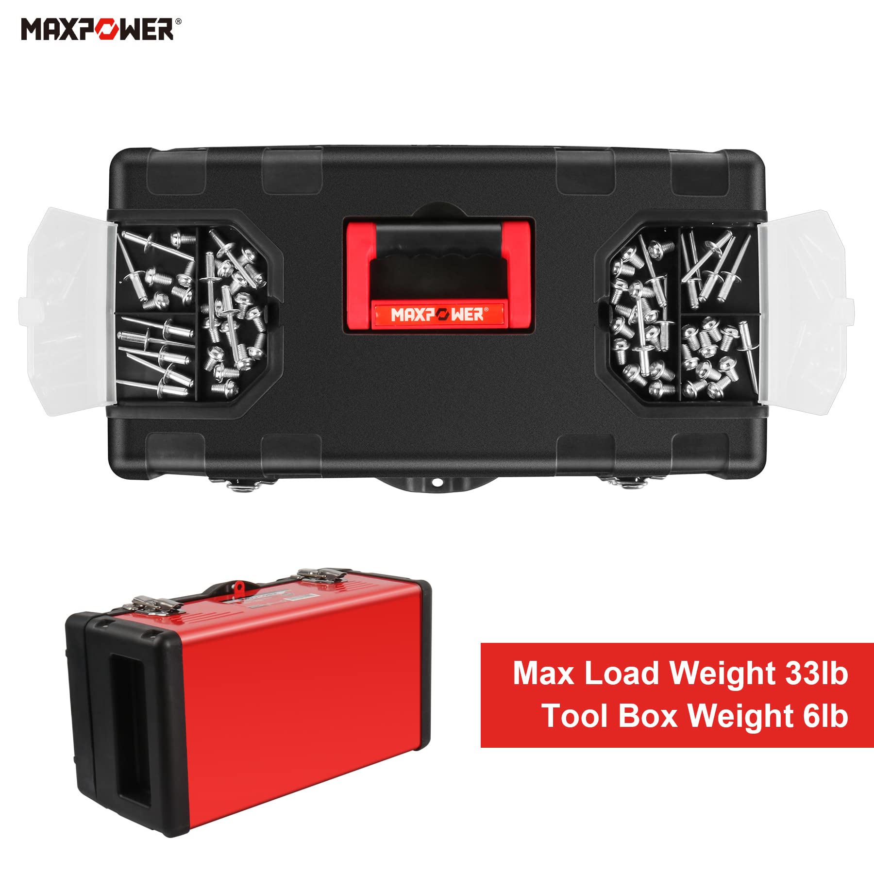 MAXPOWER 17 Inch Heavy Duty Metal Tool Box & 14 Inch Durable Plastic Tool Box Set - Perfect for Home, Garage, Workshop, and Job Site Organization