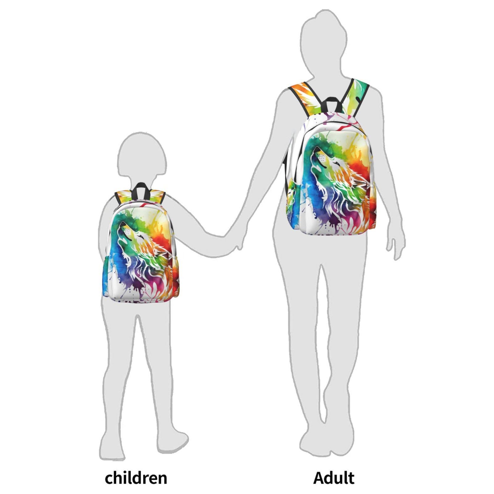 16 Inch Tie Dye Colorful Howl Wolf Laptop Backpack - Waterproof Full Print School Bookbag & Travel Daypack for Men Women - Perfect for College, Work, Hiking & Daily Commute