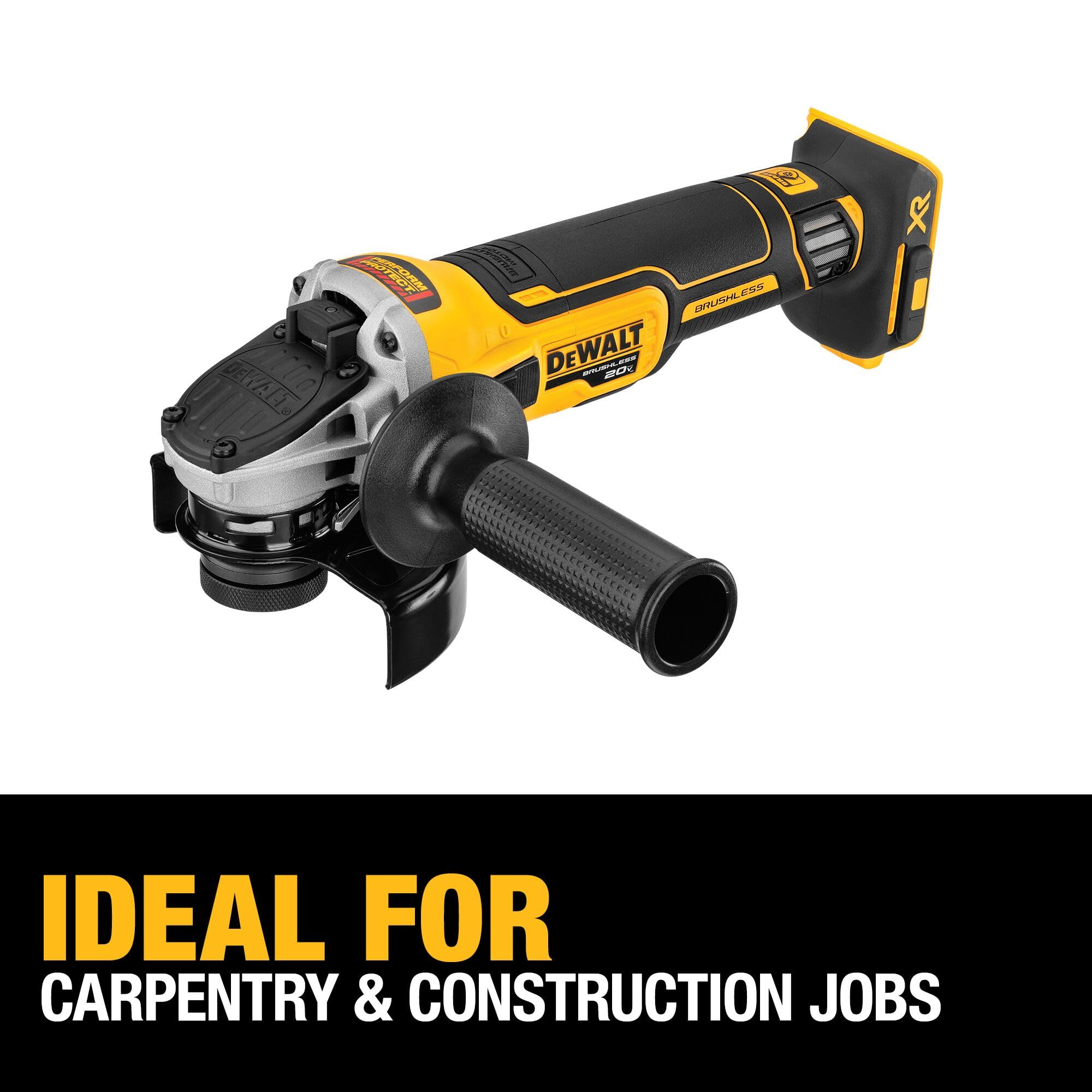 DEWALT 20V MAX* XR 4-1/2-Inch Cordless Angle Grinder with Kickback Brake & Slide Switch - Tool Only (DCG405B) - Perfect for Metal Cutting, Grinding & DIY Projects
