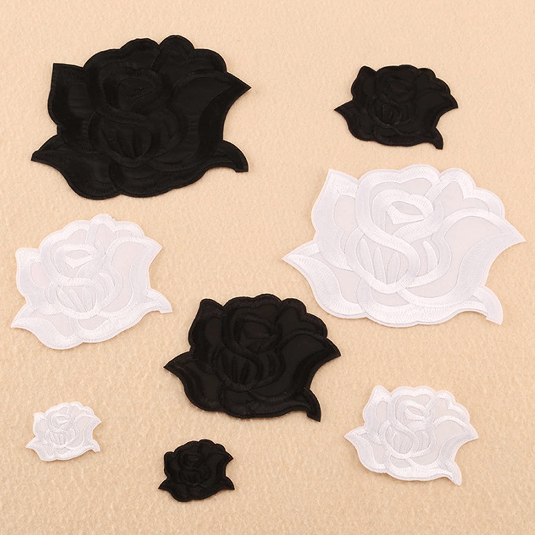 Woohome 20 PCS Iron On Patches - Black & White Rose Flower Embroidered Appliques for Clothes, Hats, Jeans | DIY Sew On Sticker Patches for Fashion Upcycling & Costume Design