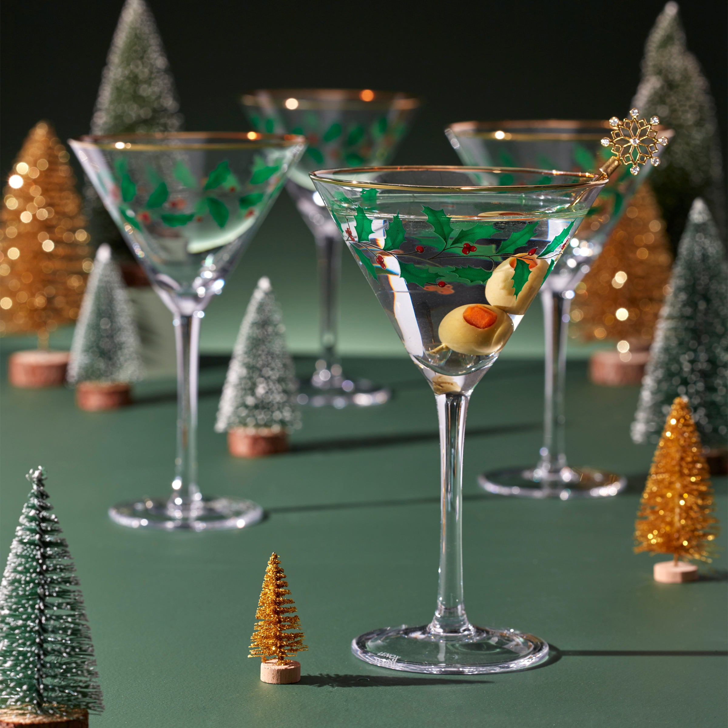 Premium Holiday Martini Glasses Set of 4 - Elegant Crystal Cocktail Glasses for Christmas, New Year & Party Entertaining - Perfect for Festive Celebrations & Home Bar Decor