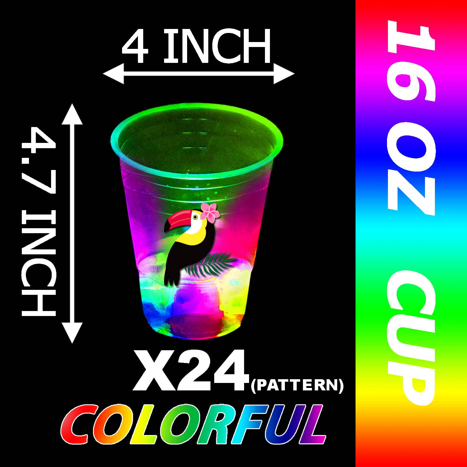 24-Pack Glow in the Dark Hawaiian Luau Party Cups | 16oz Flashing Tiki Cups with LED Lights | Tropical Themed Party Decorations | Perfect for Beach Parties, Luau Events & Summer Gatherings | Reusable Plastic Drinkware for Cocktails & Mocktails