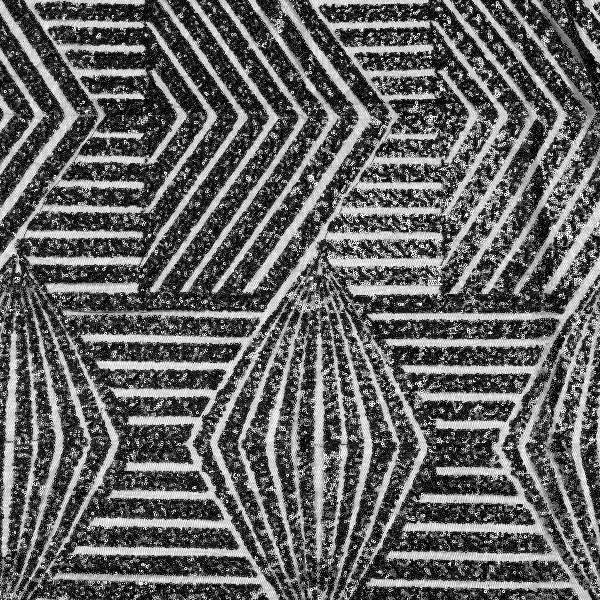1 Pc Black Geometric Glitz Art Deco Sequin Round Tablecloth 120