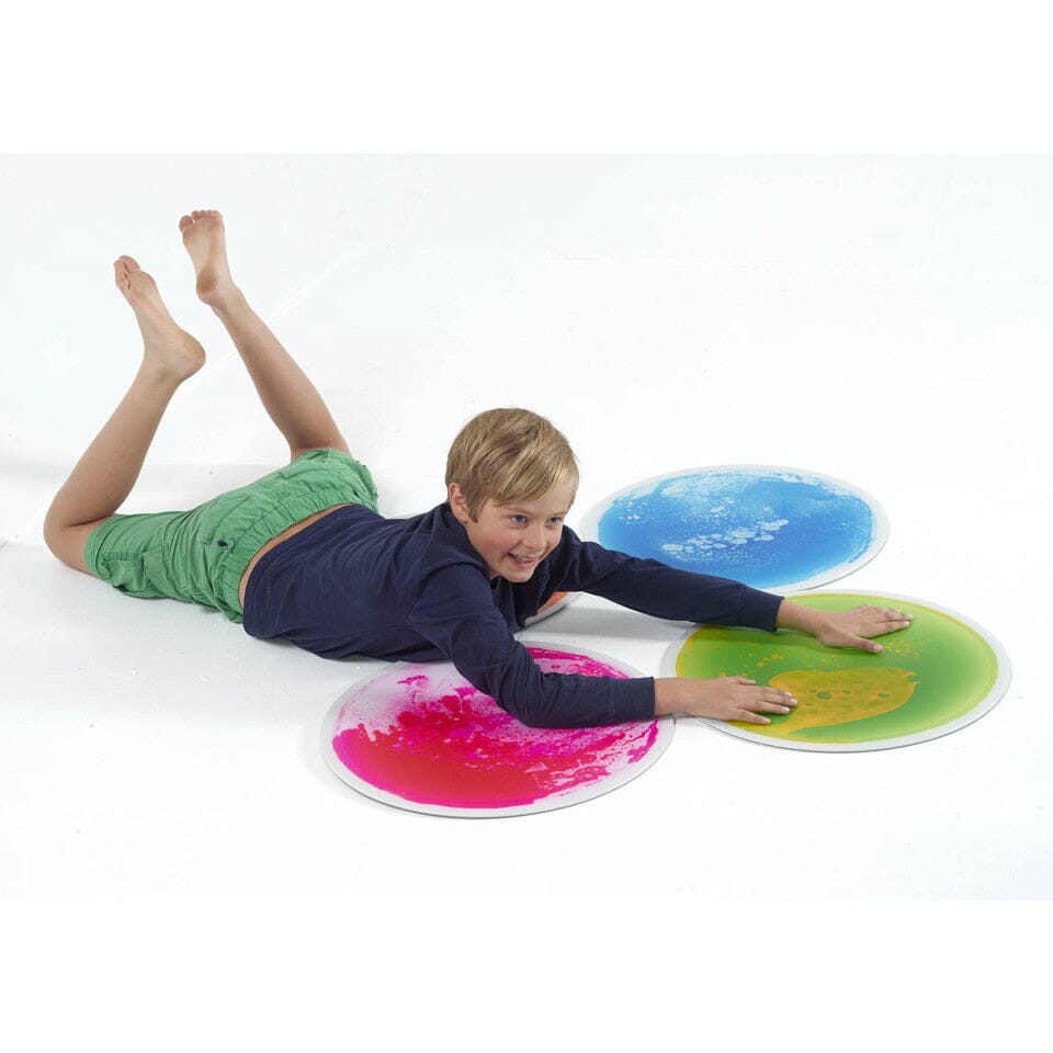 Large Circle Liquid Floor Tiles Set of 4 - Non-Slip Sensory Play Mats for Kids, Interactive Water Tiles for Indoor/Outdoor Use in Playrooms, Backyards & Pool Areas