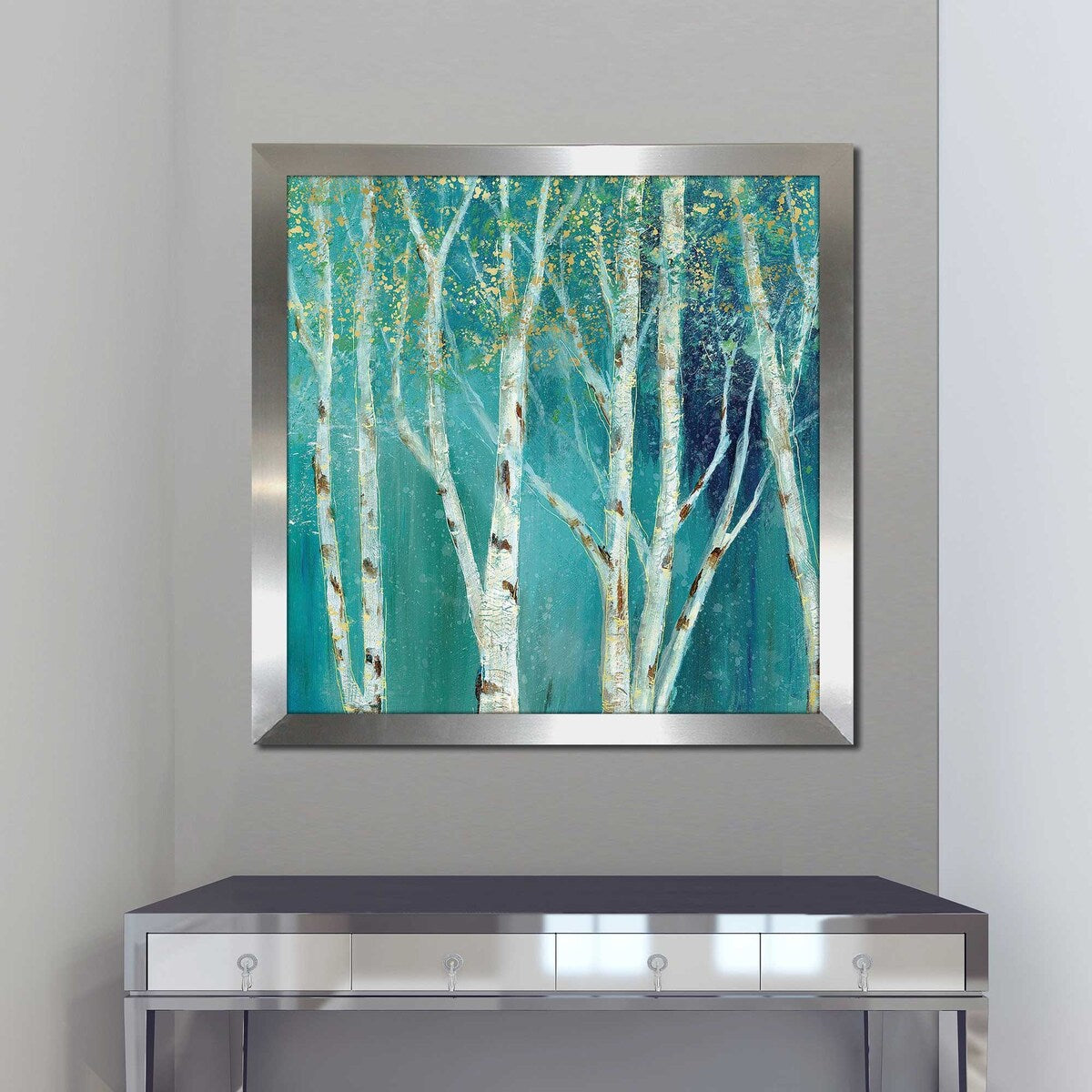 Nan Print on Acrylic - Birch on Blue I Square Artwork | Modern Home Decor for Living Room, Bedroom & Office Wall Art